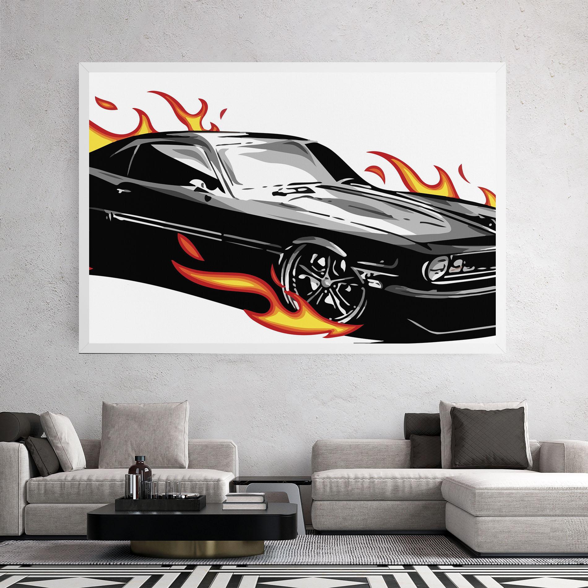 Картина на платно Fire Black Car mockup 2