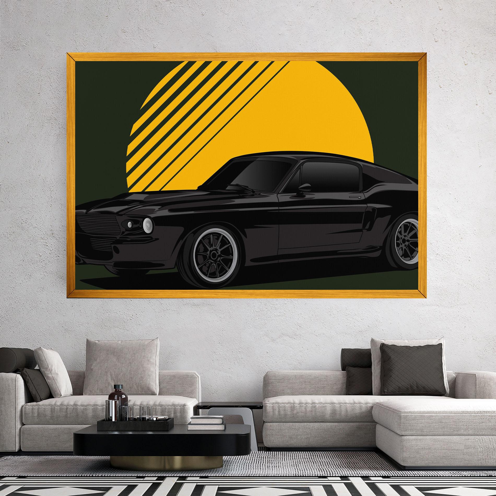 Картина на платно Black Car Sun mockup 2