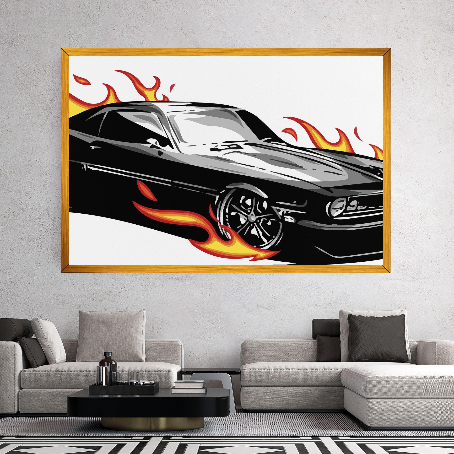 Картина на платно Fire Black Car mockup 2
