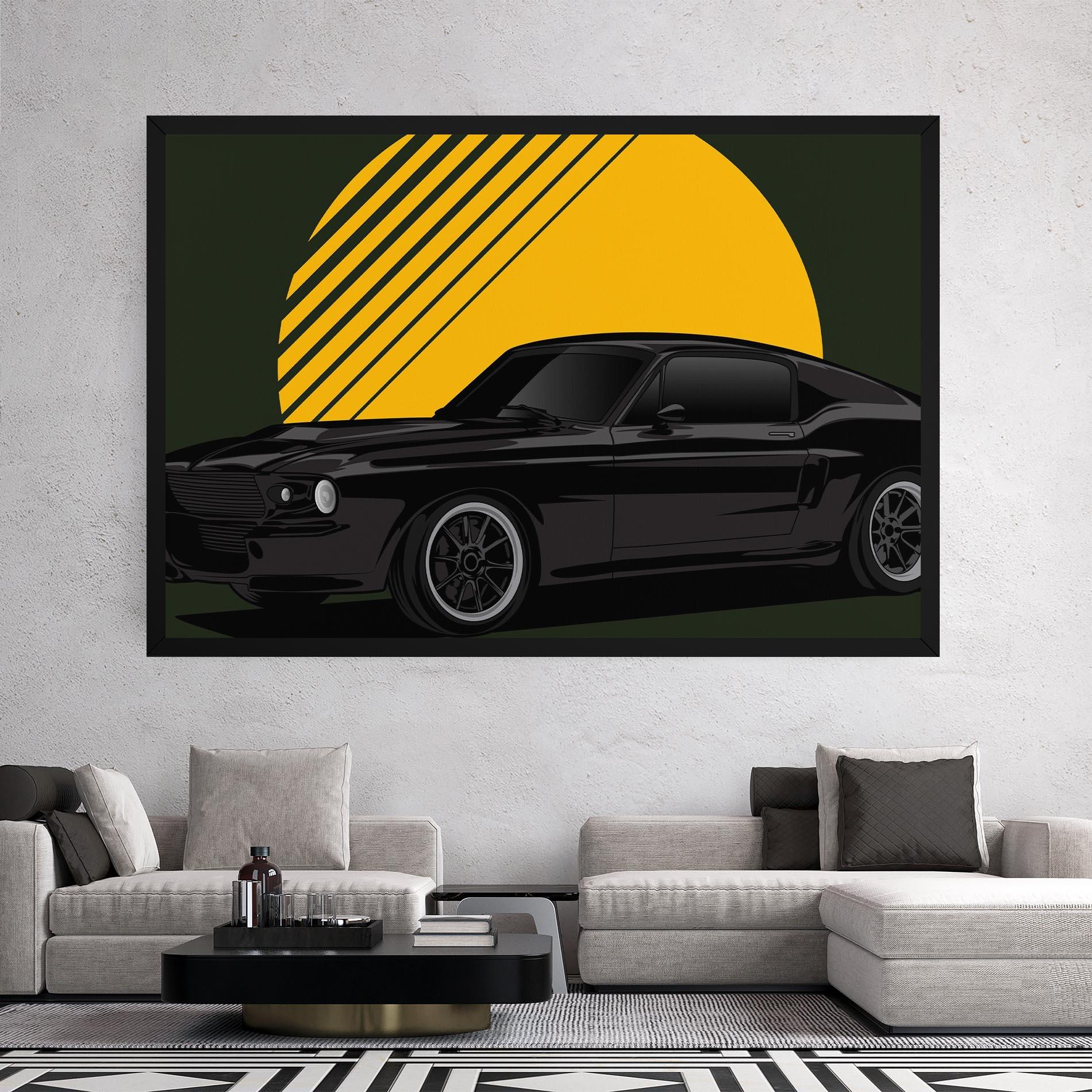 Картина на платно Black Car Sun mockup 2
