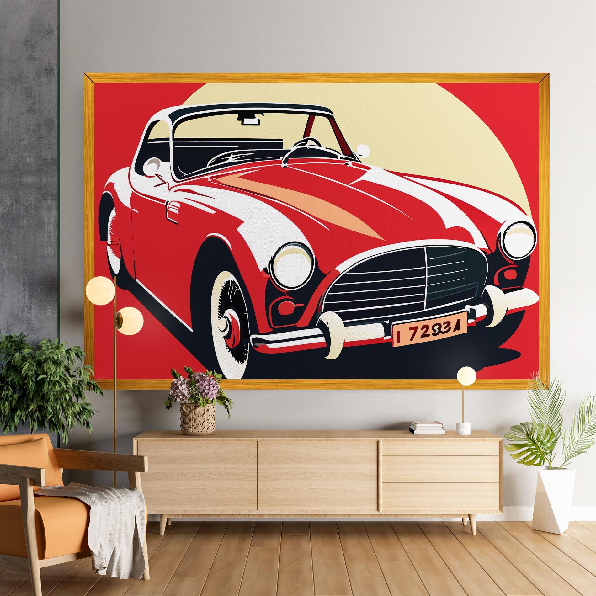 Картина на платно Red Vintage Car mockup 9