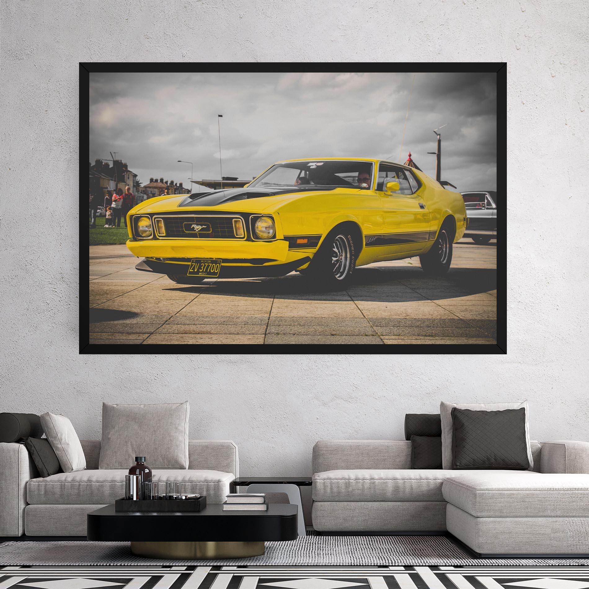 Картина на платно Vintage Yellow Car mockup 2