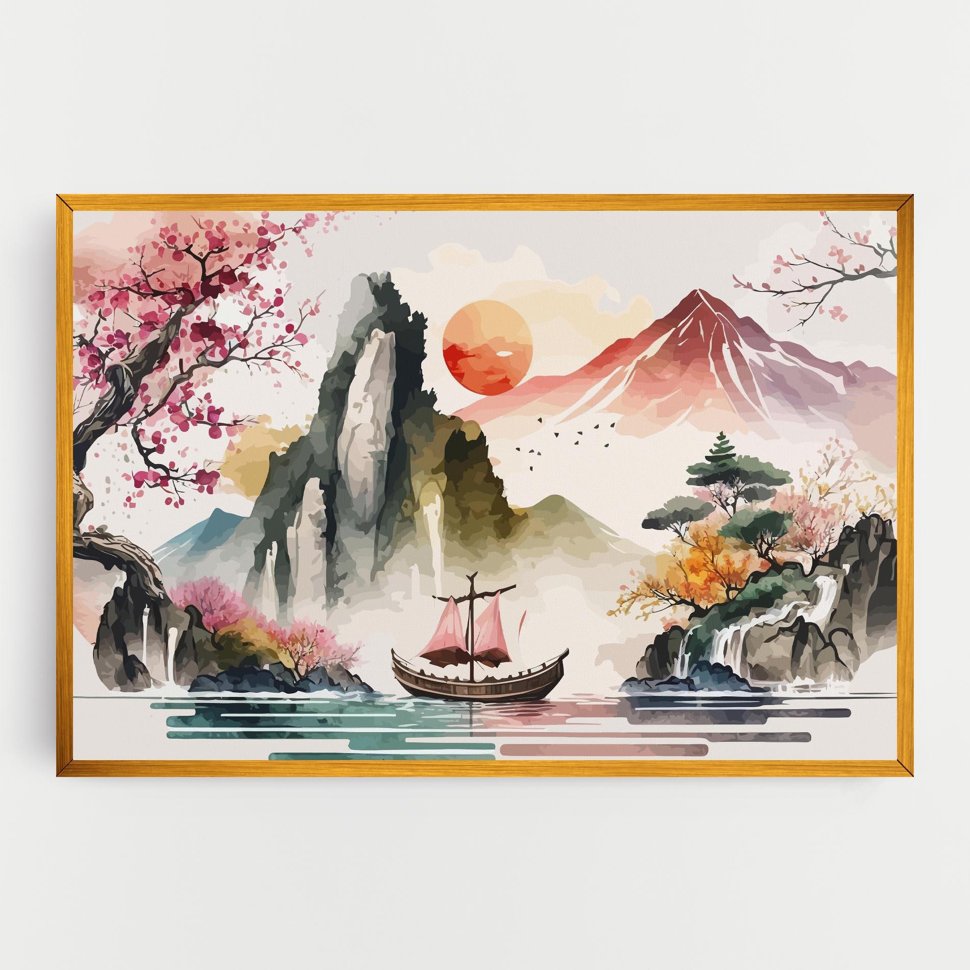 Картина на платно Asian Orange Sunset mockup 0