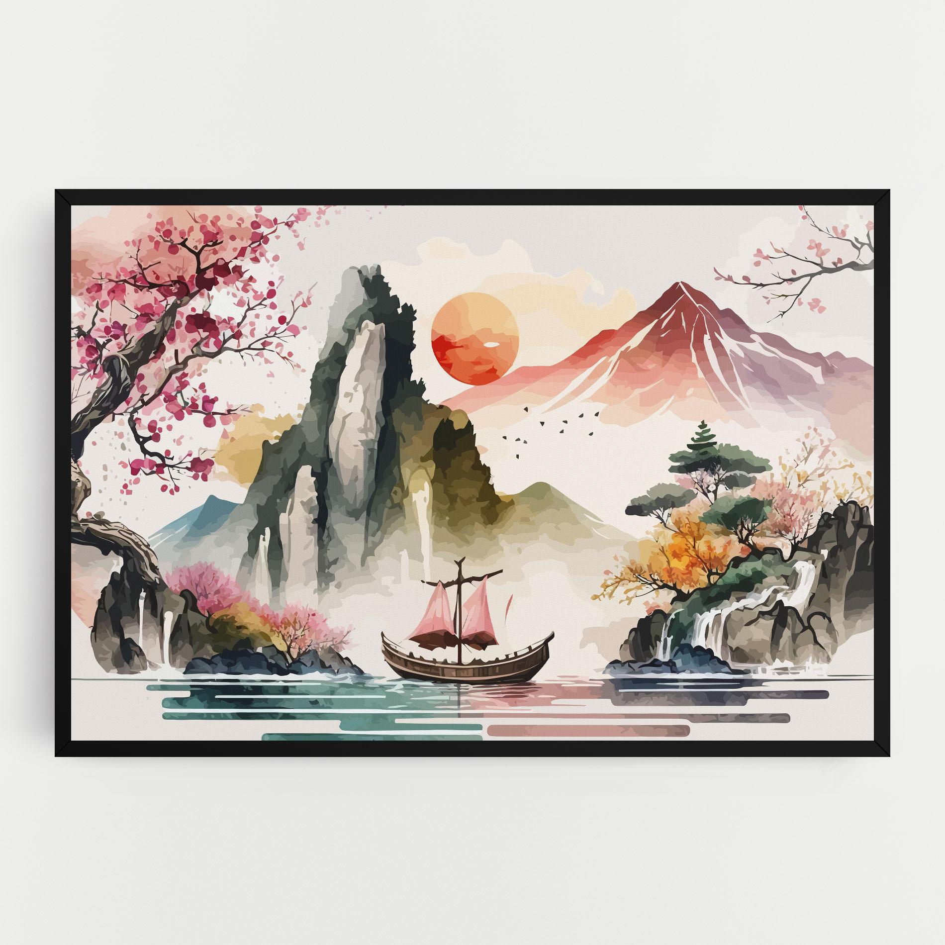 Картина на платно Asian Orange Sunset mockup 0