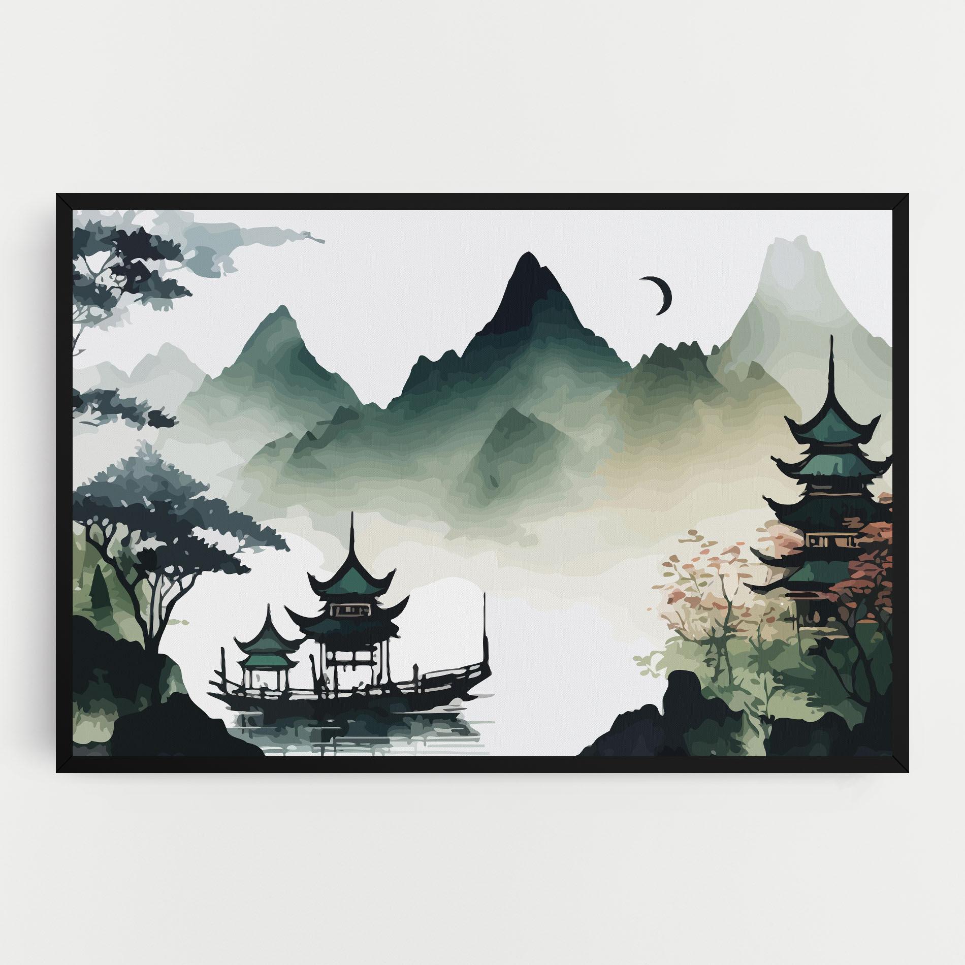 Картина на платно Green Mountain Moon mockup 0