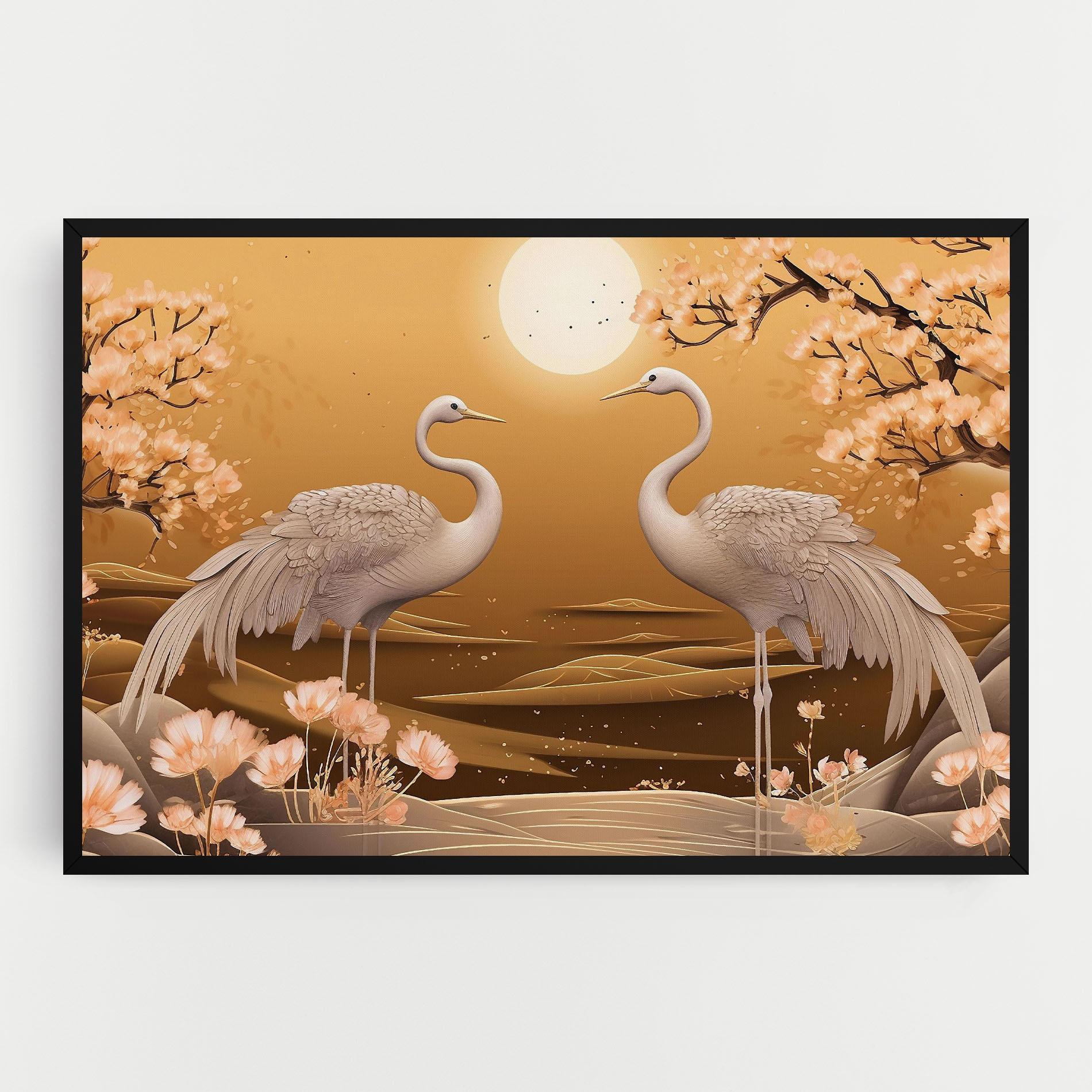 Картина на платно White Chinese Birds mockup 0