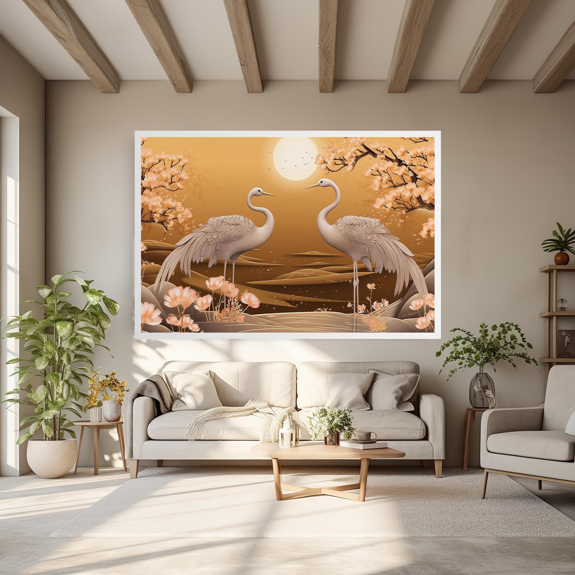 Картина на платно White Chinese Birds mockup 6