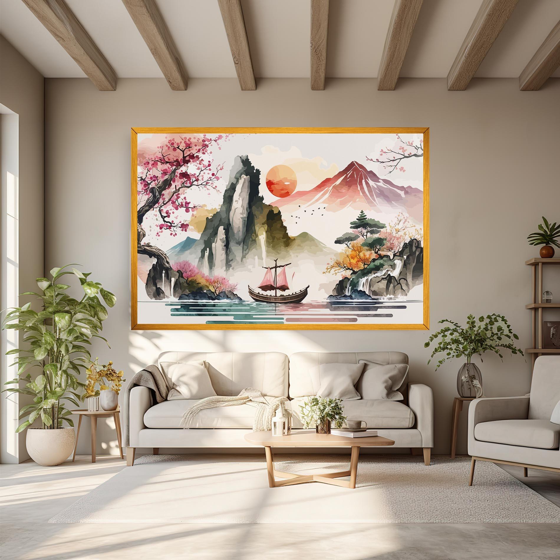 Картина на платно Asian Orange Sunset mockup 6