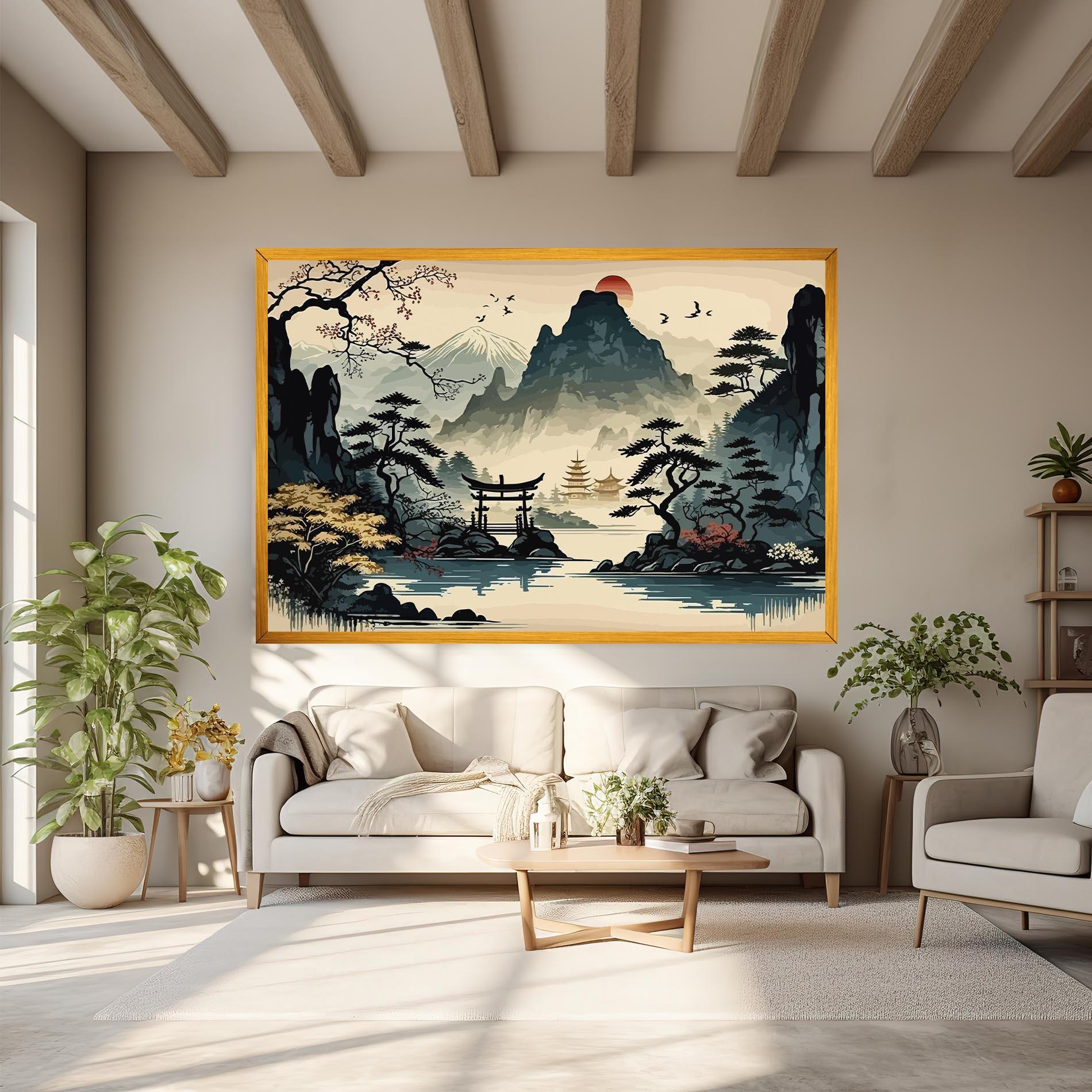 Картина на платно Cream Chinese Mountain mockup 6