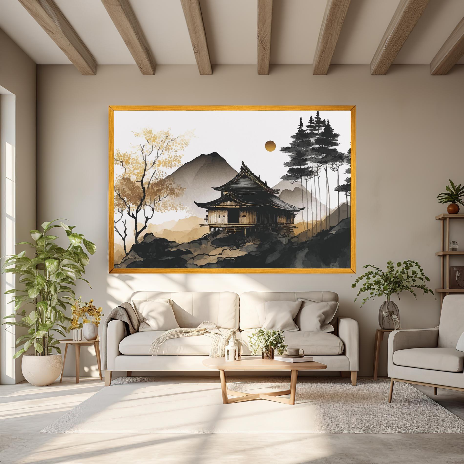 Картина на платно Gold Japanese Temple mockup 6