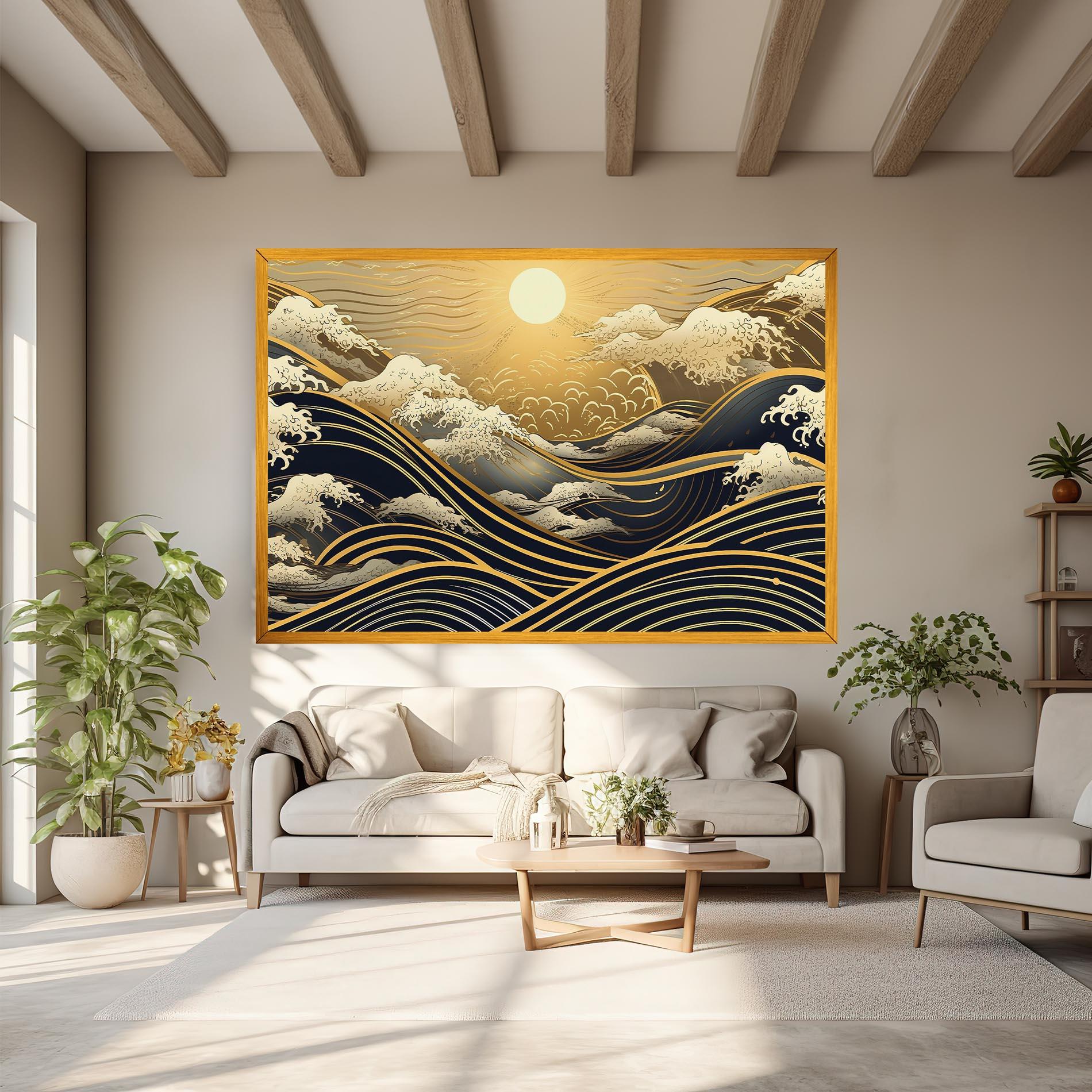 Картина на платно Gold Waves Landscape mockup 6