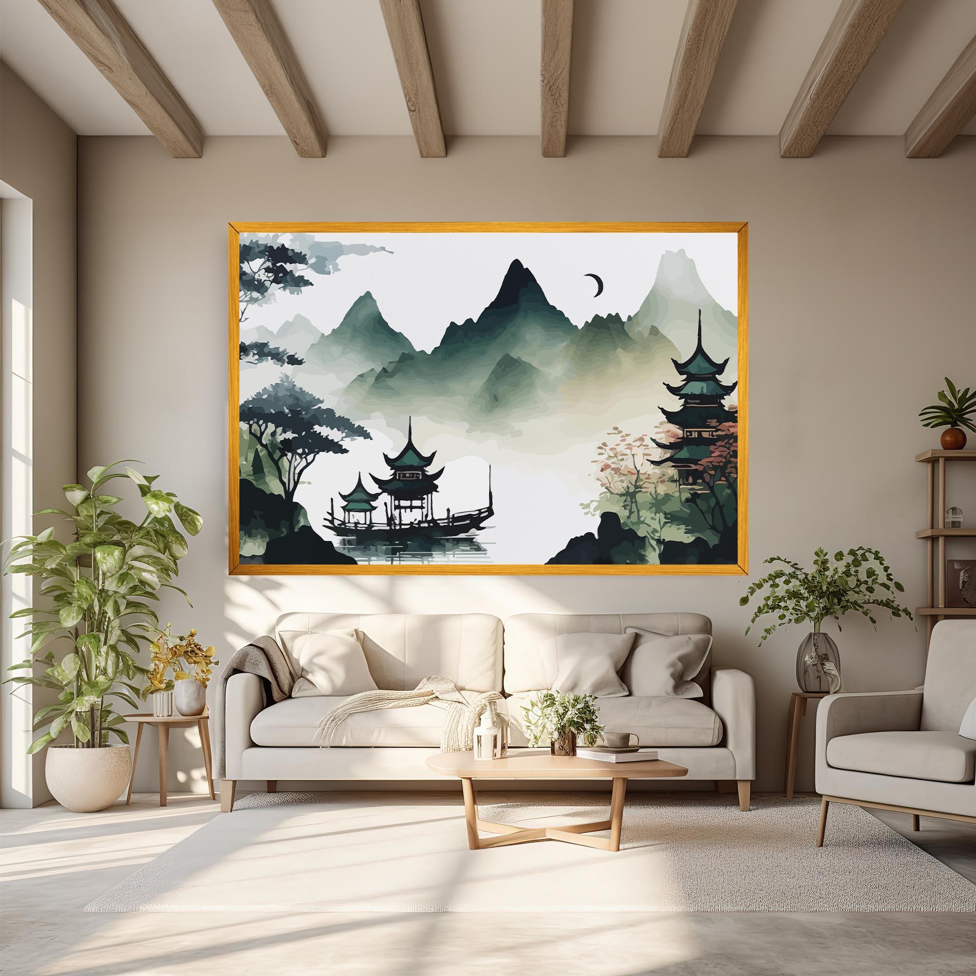 Картина на платно Green Mountain Moon mockup 6