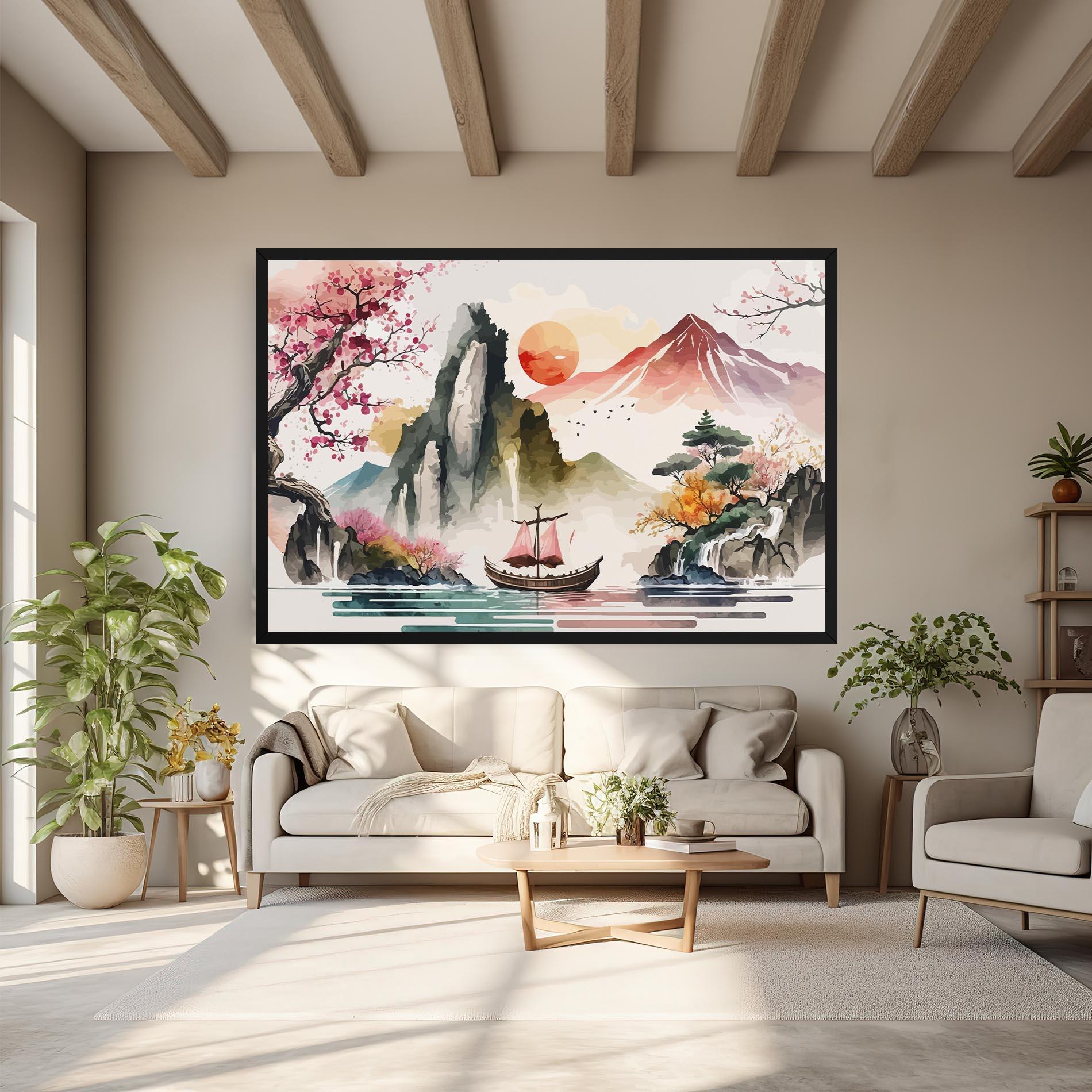 Картина на платно Asian Orange Sunset mockup 6