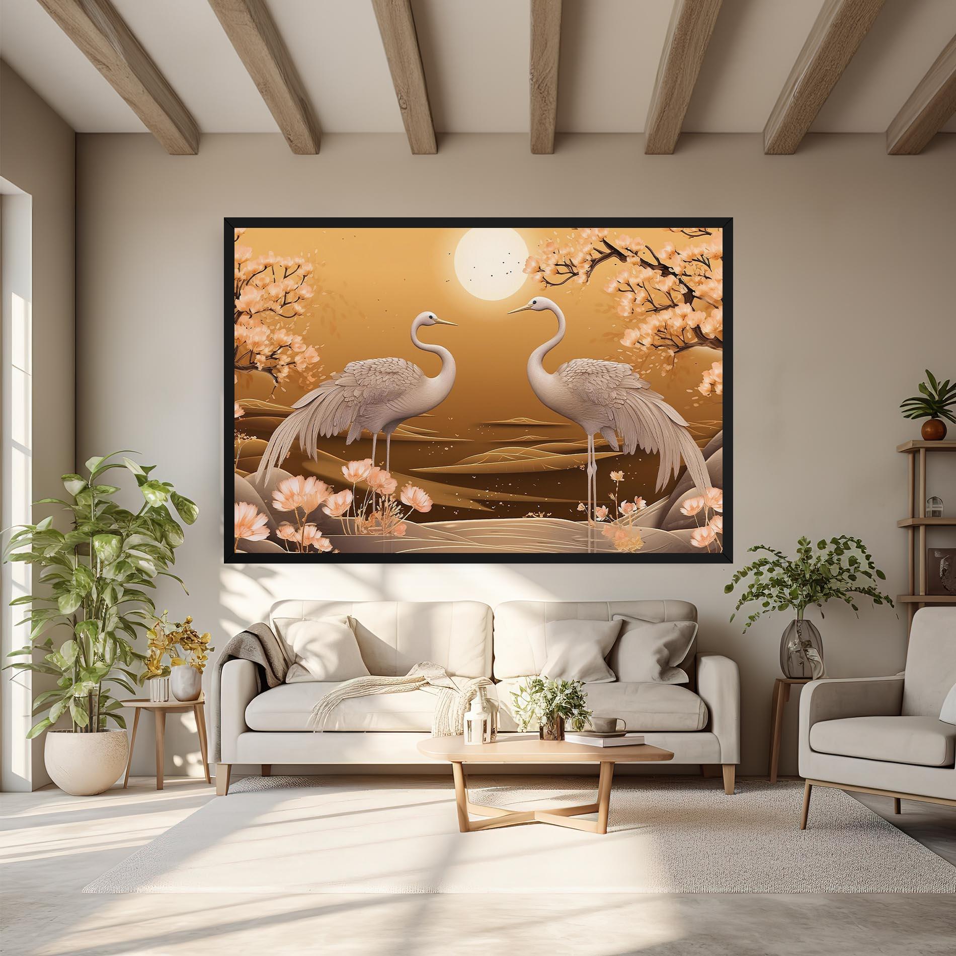 Картина на платно White Chinese Birds mockup 6