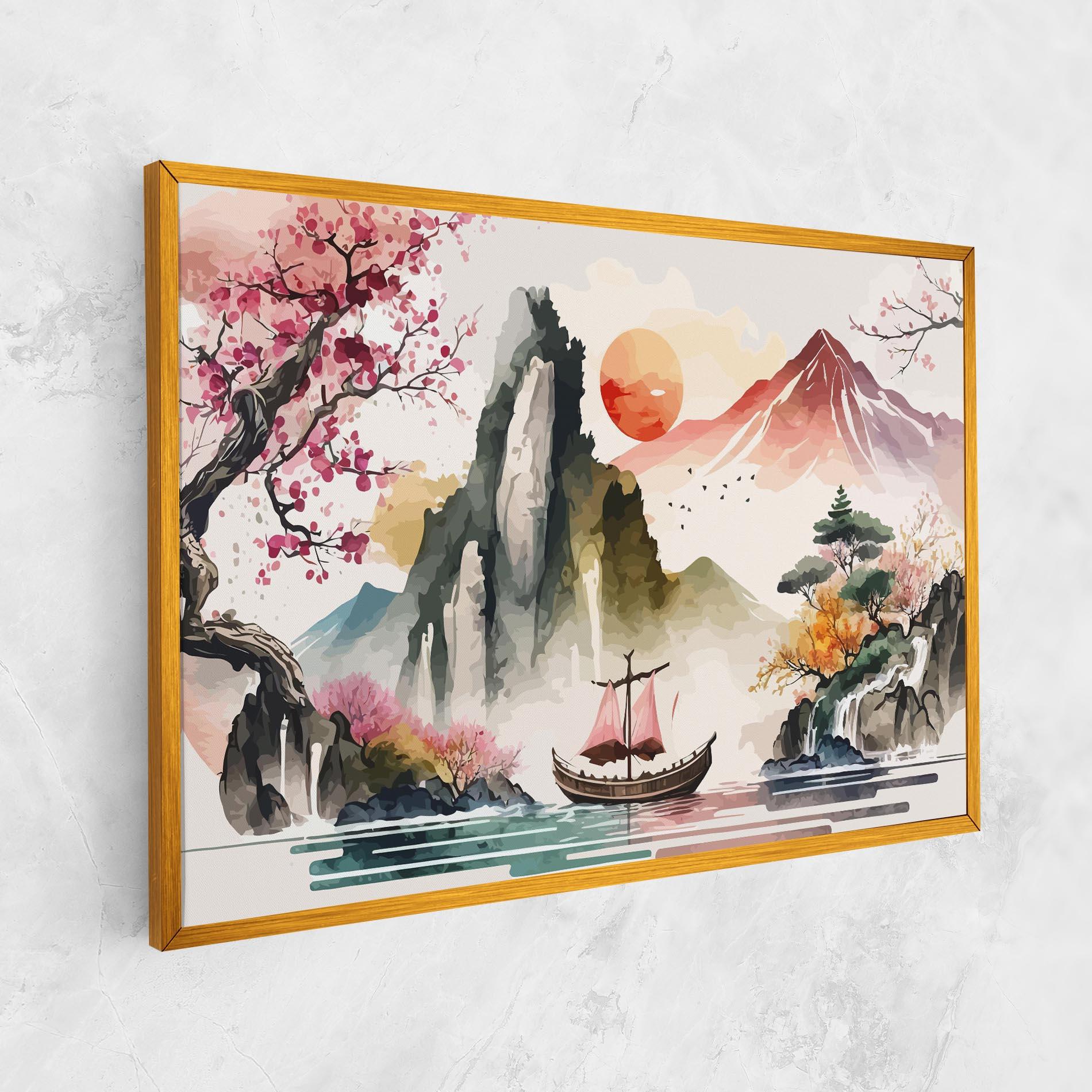 Картина на платно Asian Orange Sunset mockup 1