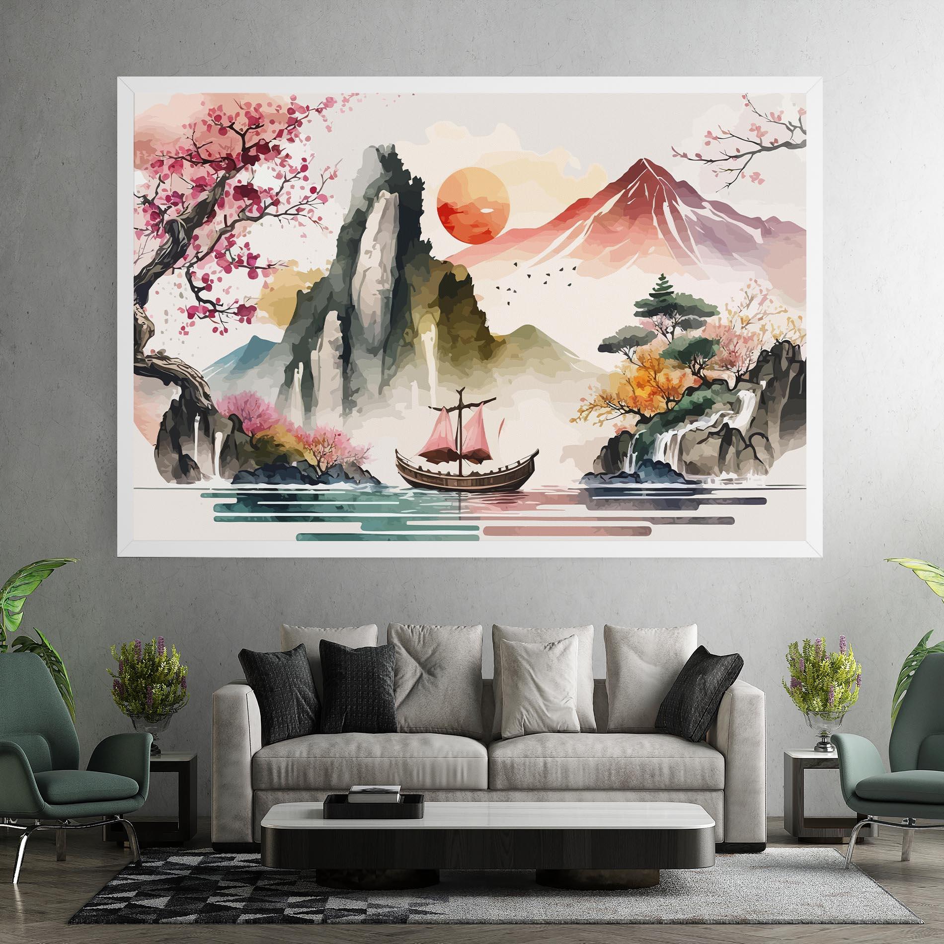 Картина на платно Asian Orange Sunset mockup 7