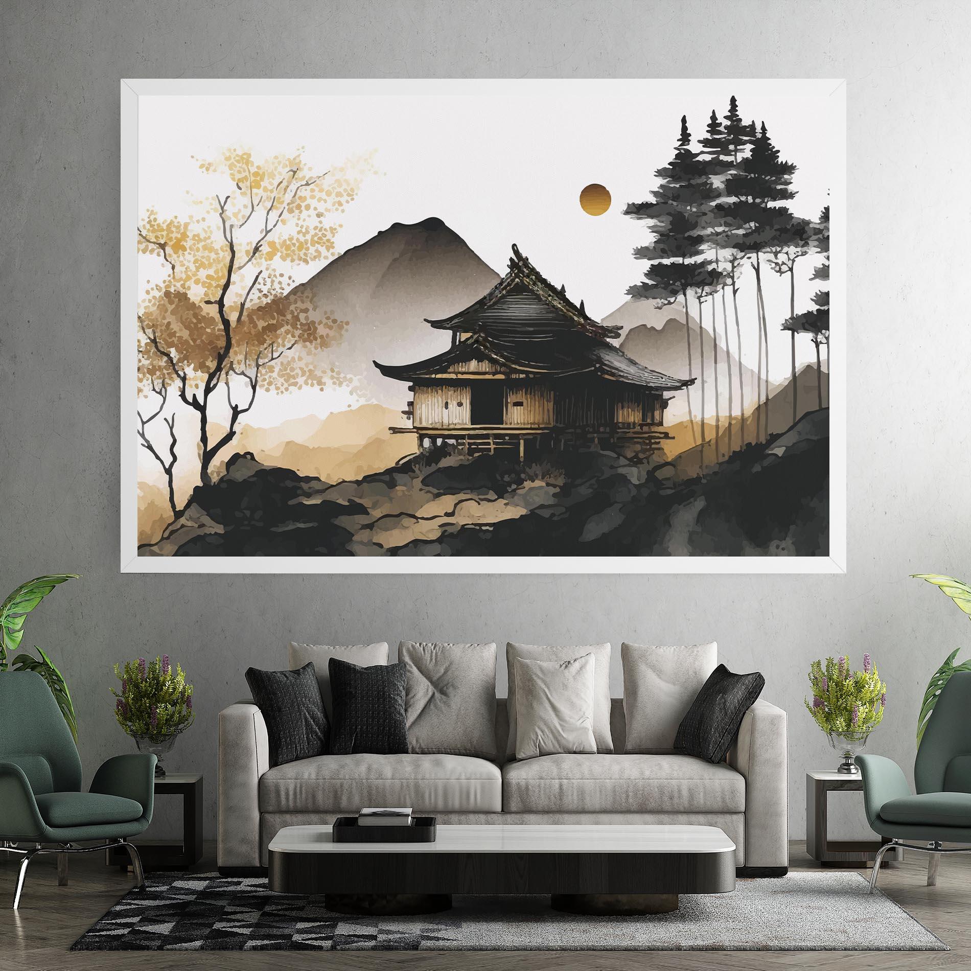 Картина на платно Gold Japanese Temple mockup 7
