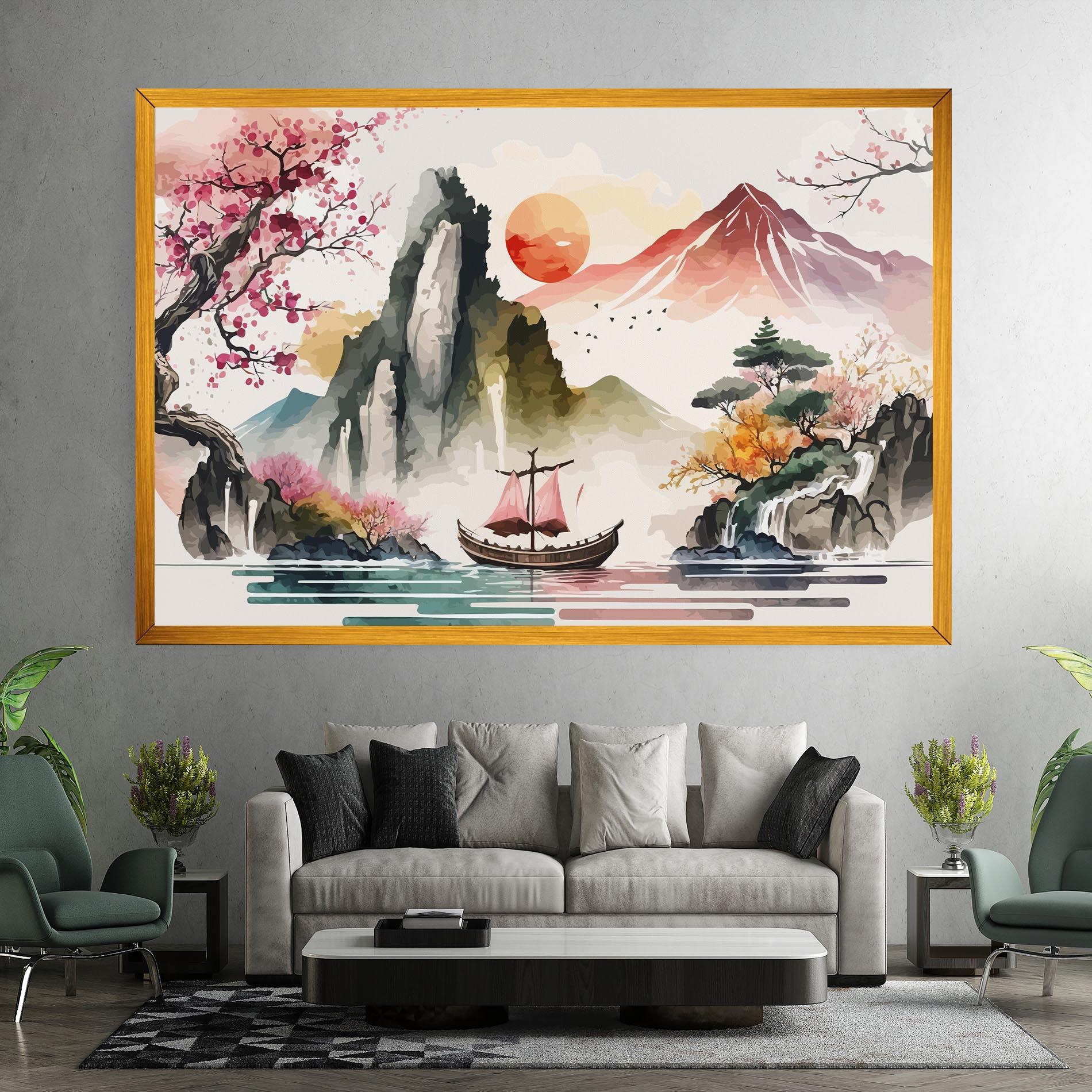 Картина на платно Asian Orange Sunset mockup 7