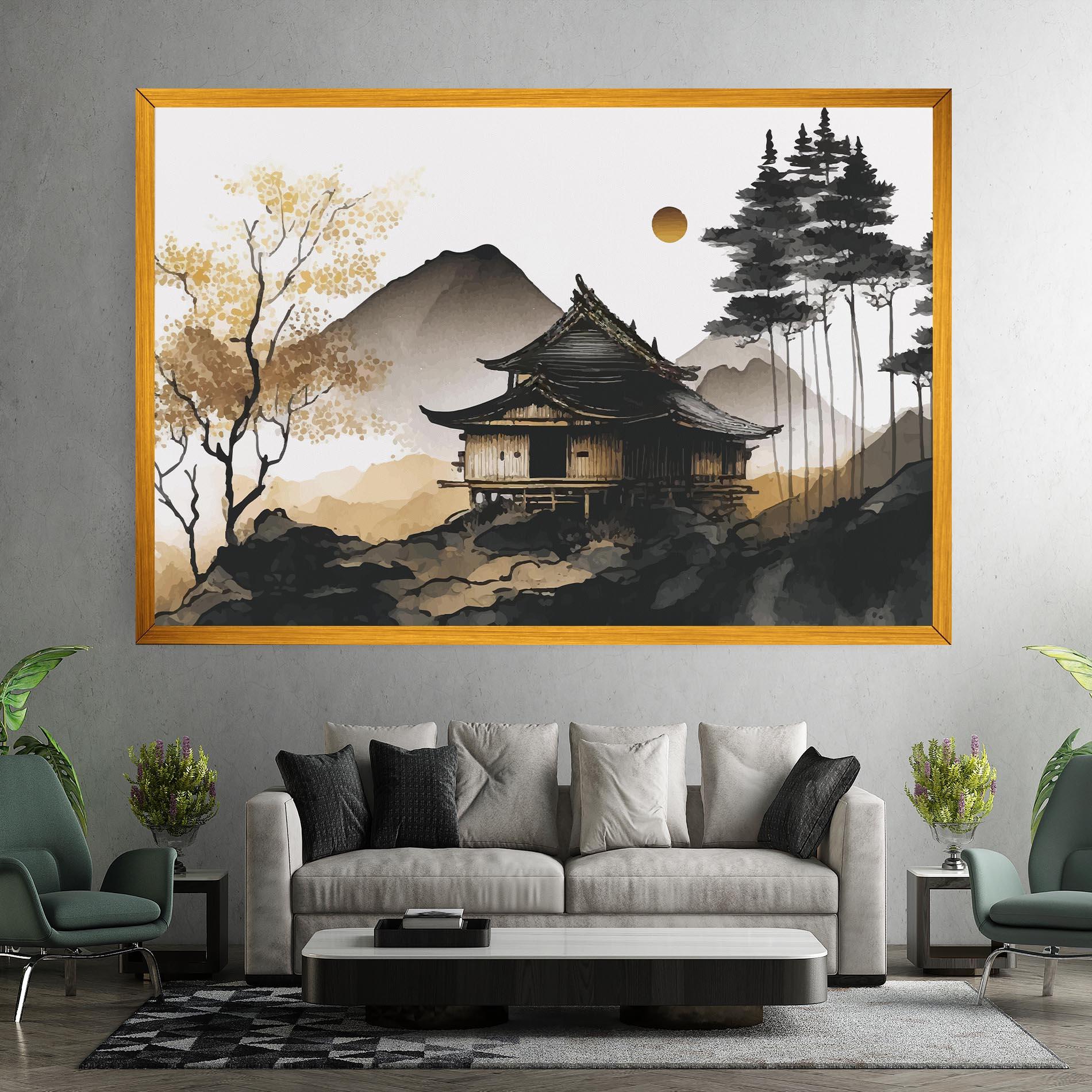 Картина на платно Gold Japanese Temple mockup 7