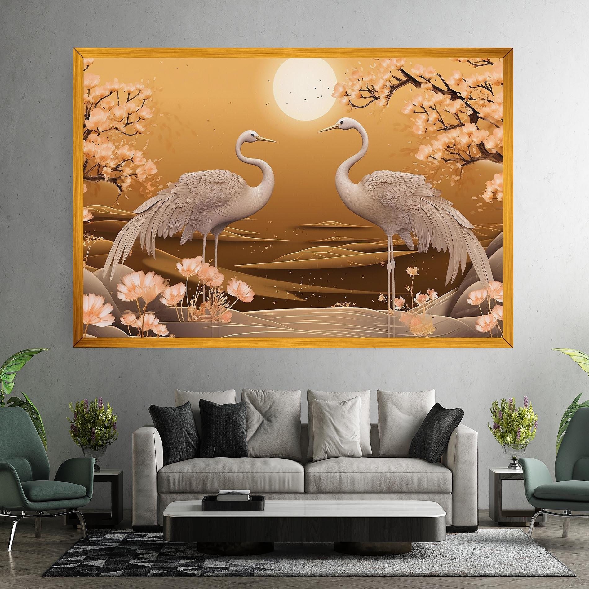 Картина на платно White Chinese Birds mockup 7