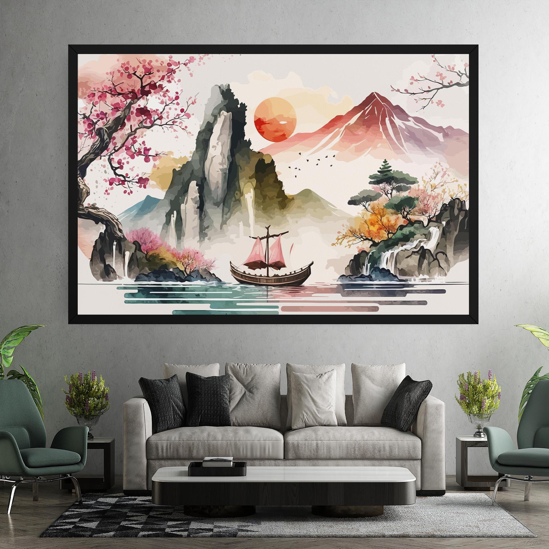 Картина на платно Asian Orange Sunset mockup 7