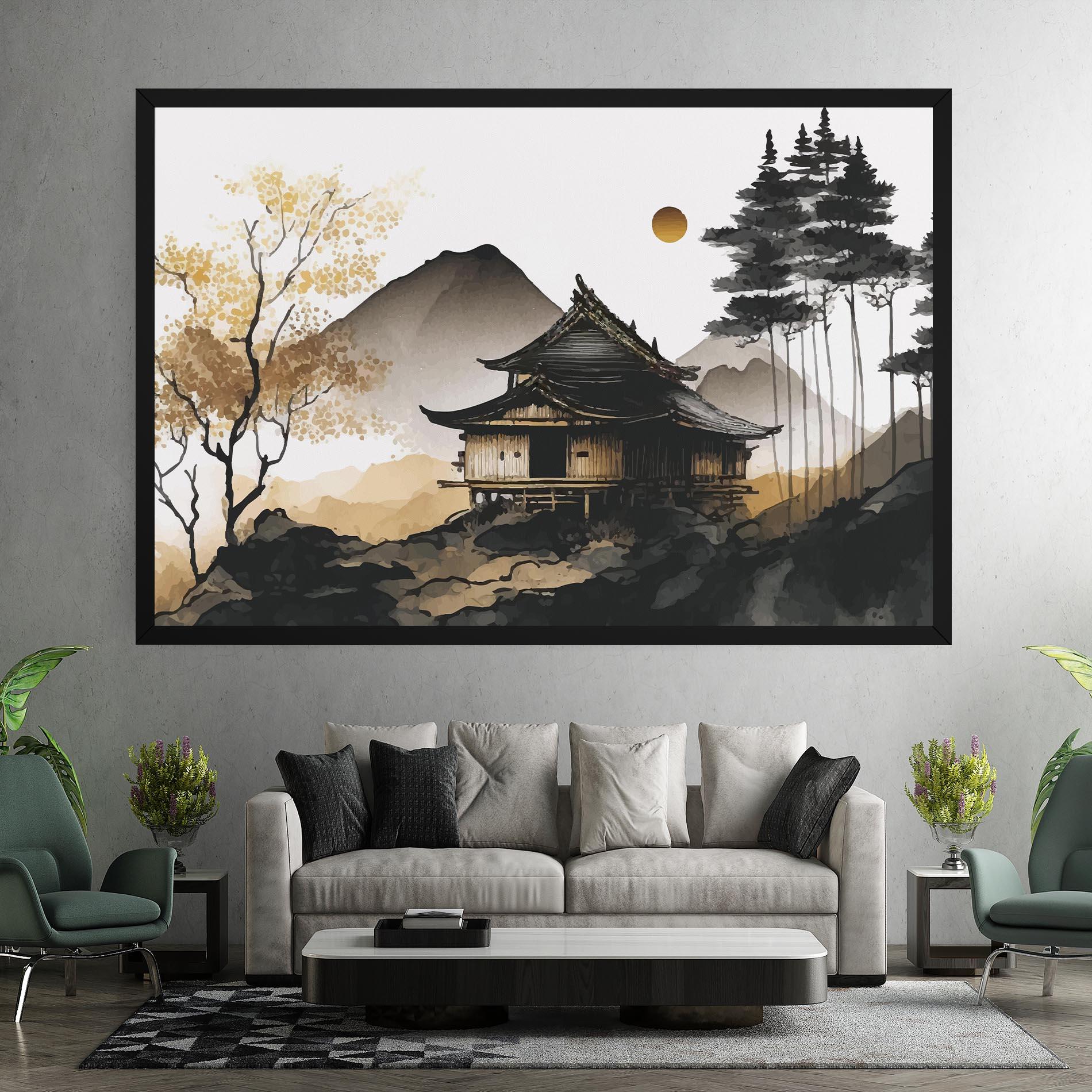 Картина на платно Gold Japanese Temple mockup 7