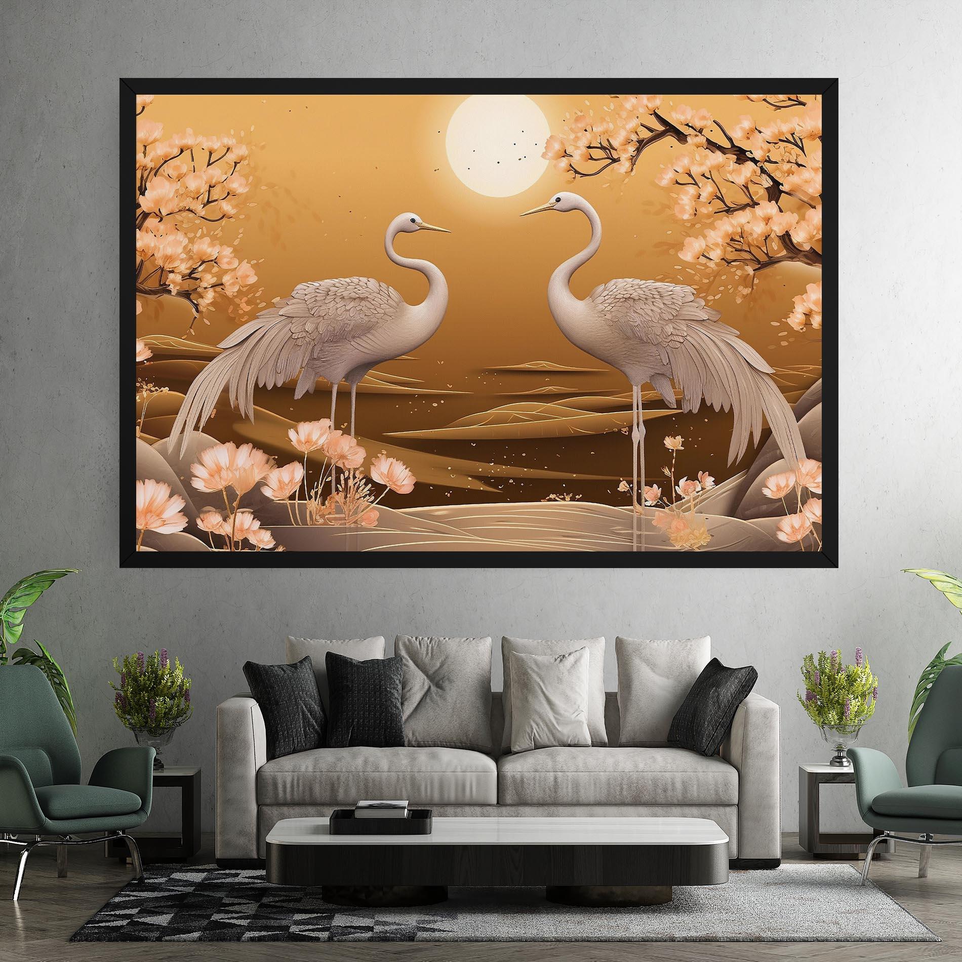 Картина на платно White Chinese Birds mockup 7