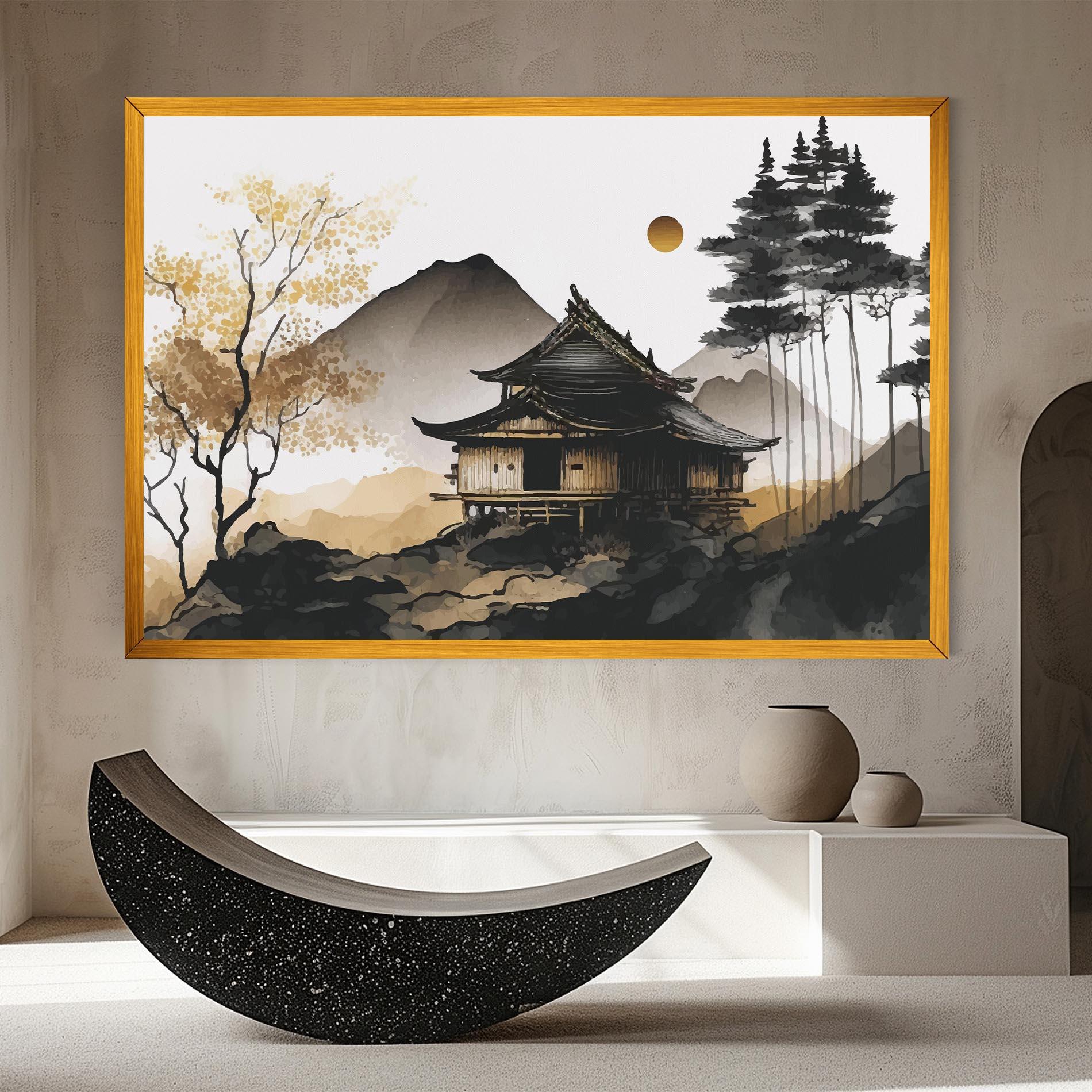 Картина на платно Gold Japanese Temple mockup 8