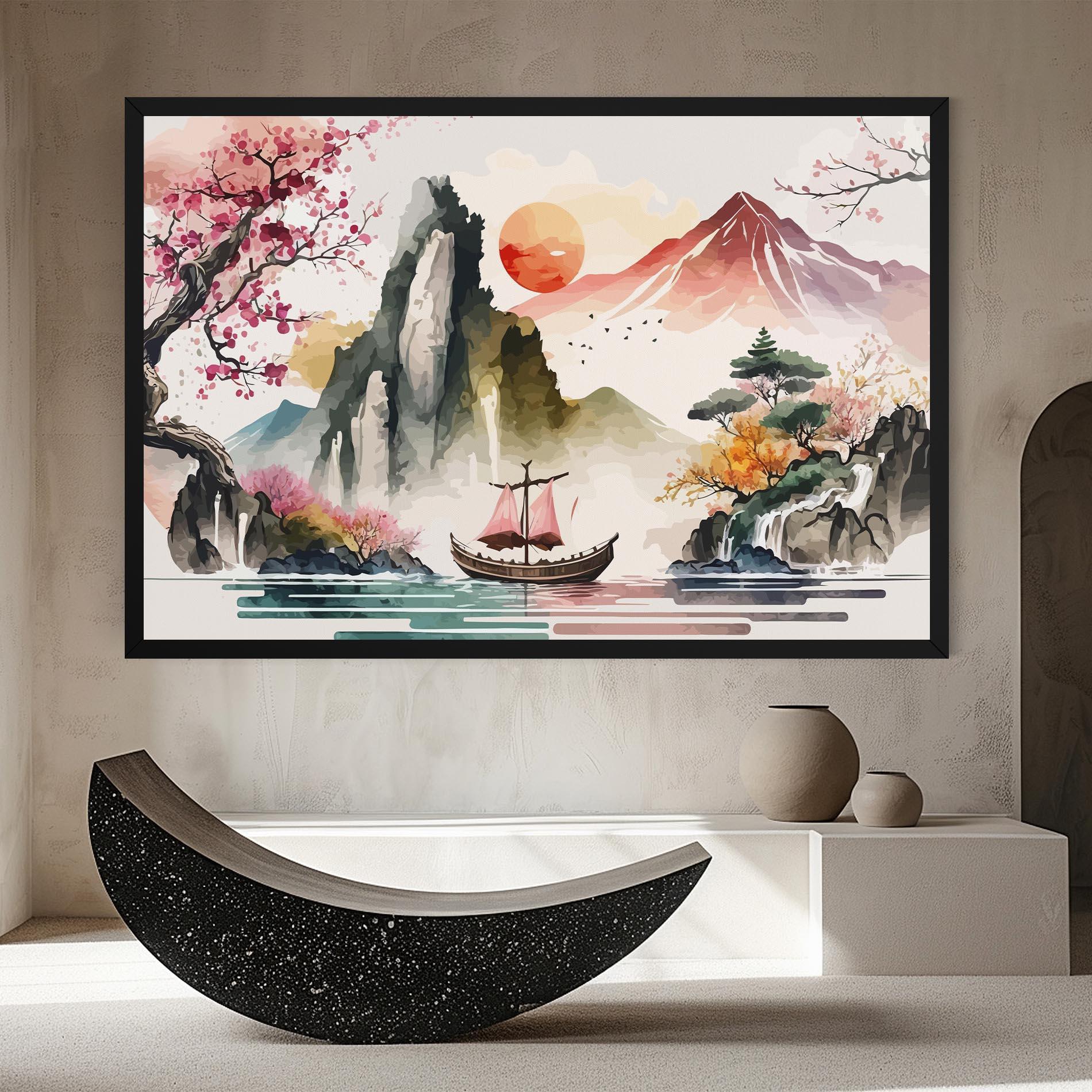 Картина на платно Asian Orange Sunset mockup 8