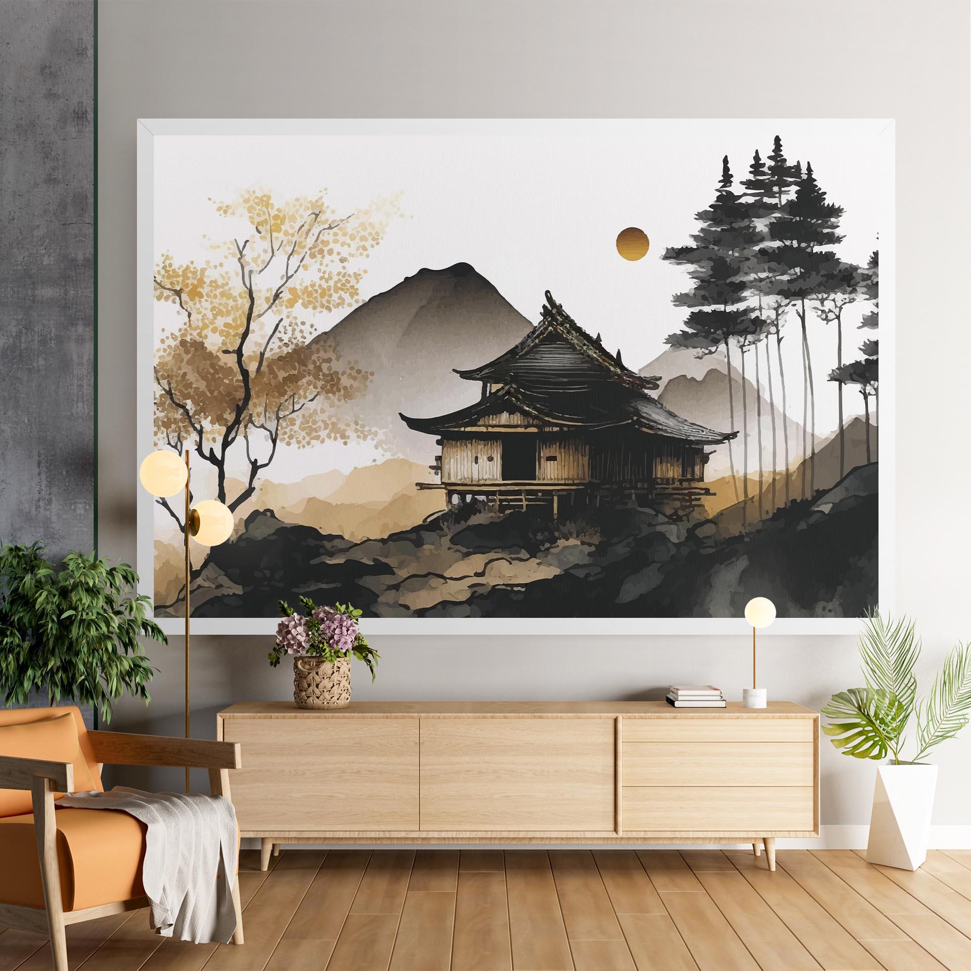 Картина на платно Gold Japanese Temple mockup 9