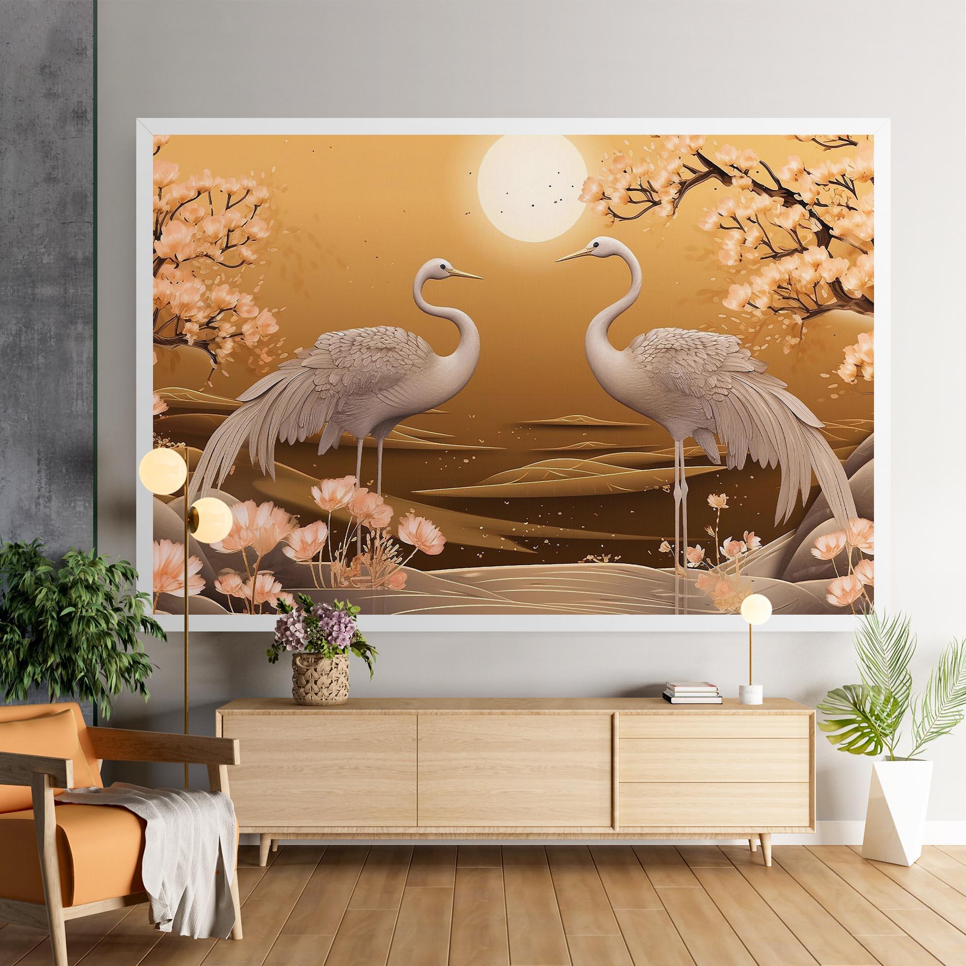Картина на платно White Chinese Birds mockup 9