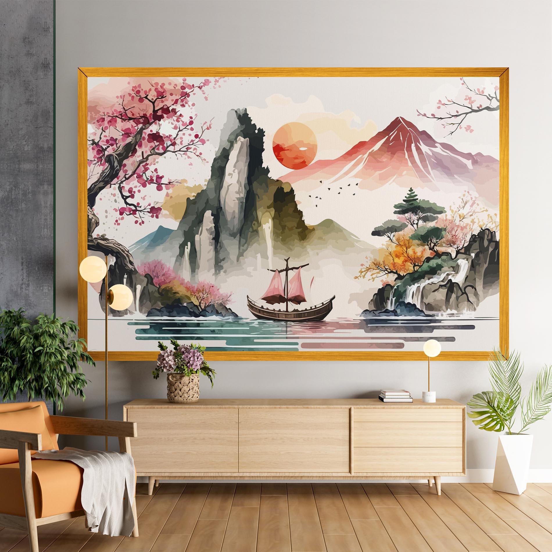 Картина на платно Asian Orange Sunset mockup 9