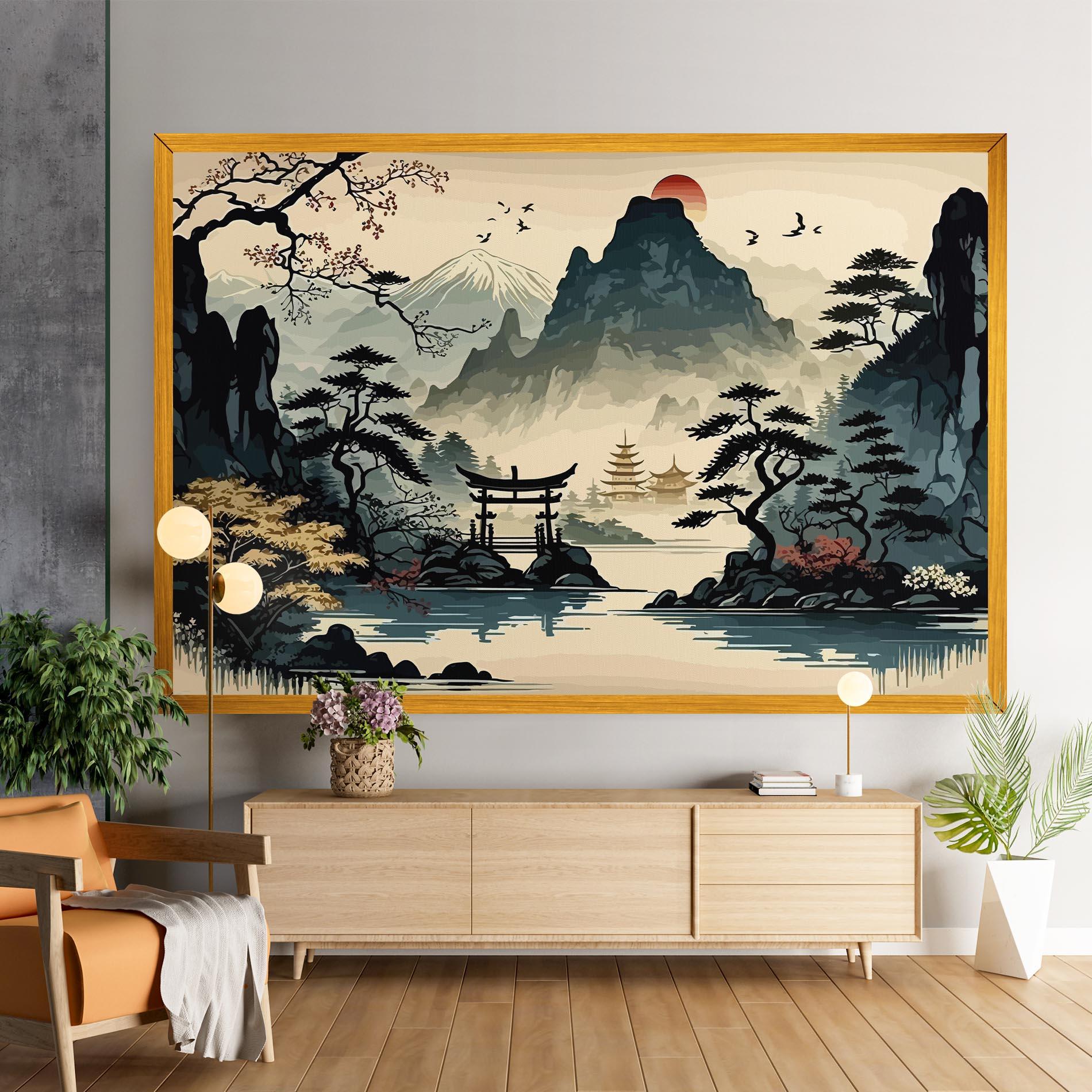 Картина на платно Cream Chinese Mountain mockup 9