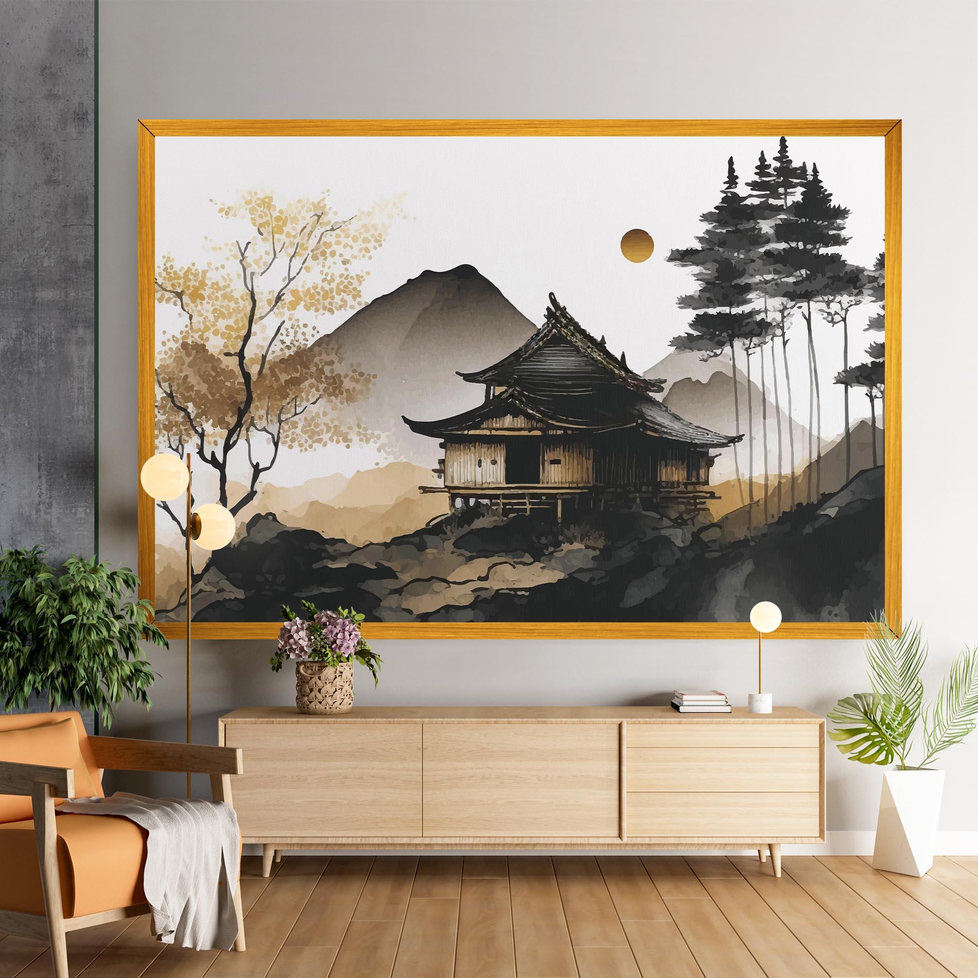 Картина на платно Gold Japanese Temple mockup 9