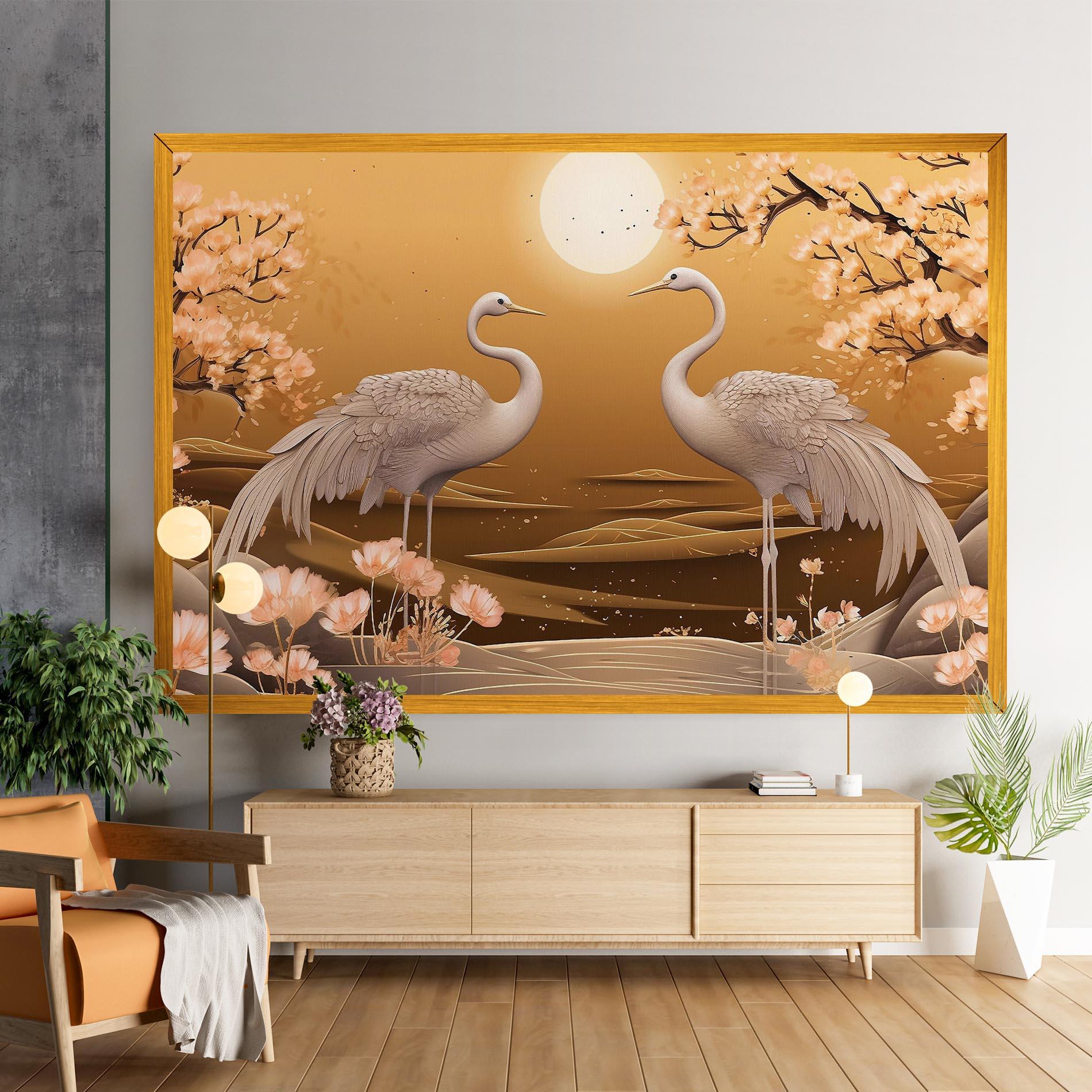 Картина на платно White Chinese Birds mockup 9