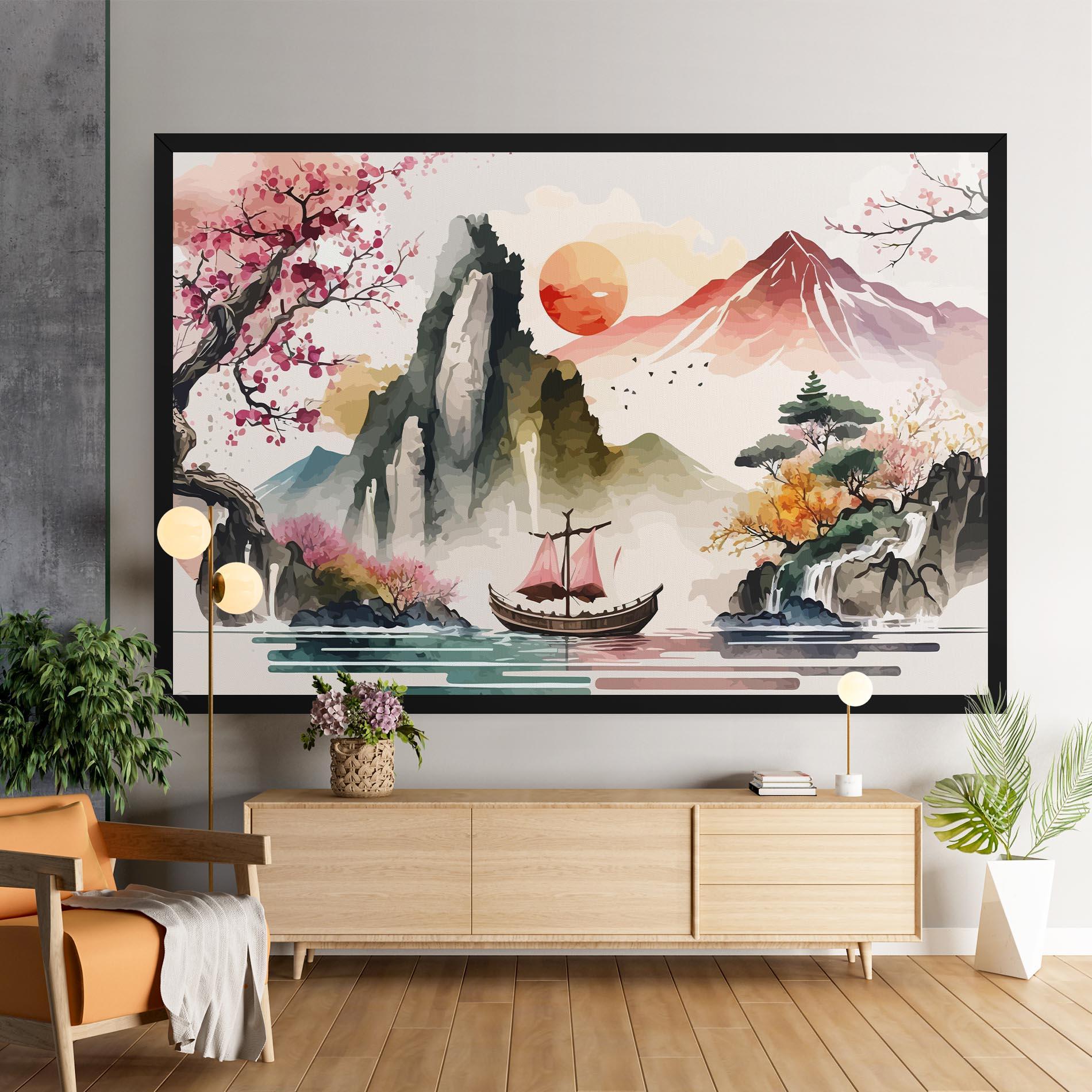 Картина на платно Asian Orange Sunset mockup 9