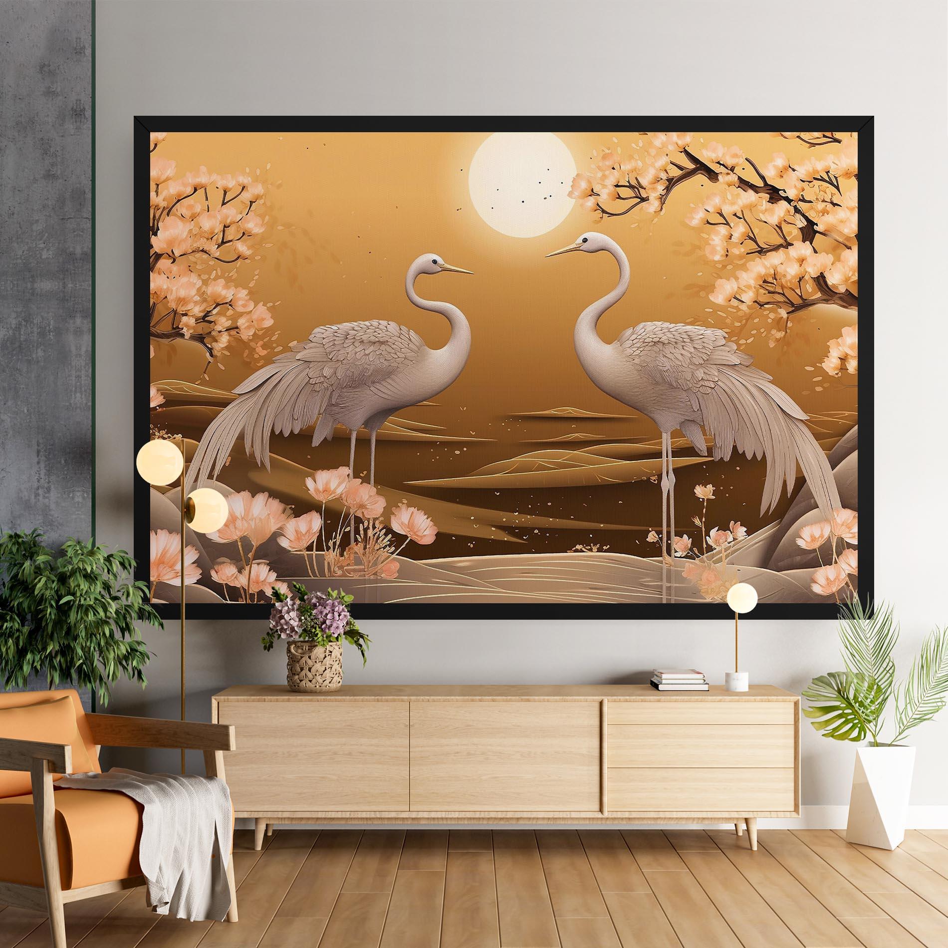 Картина на платно White Chinese Birds mockup 9