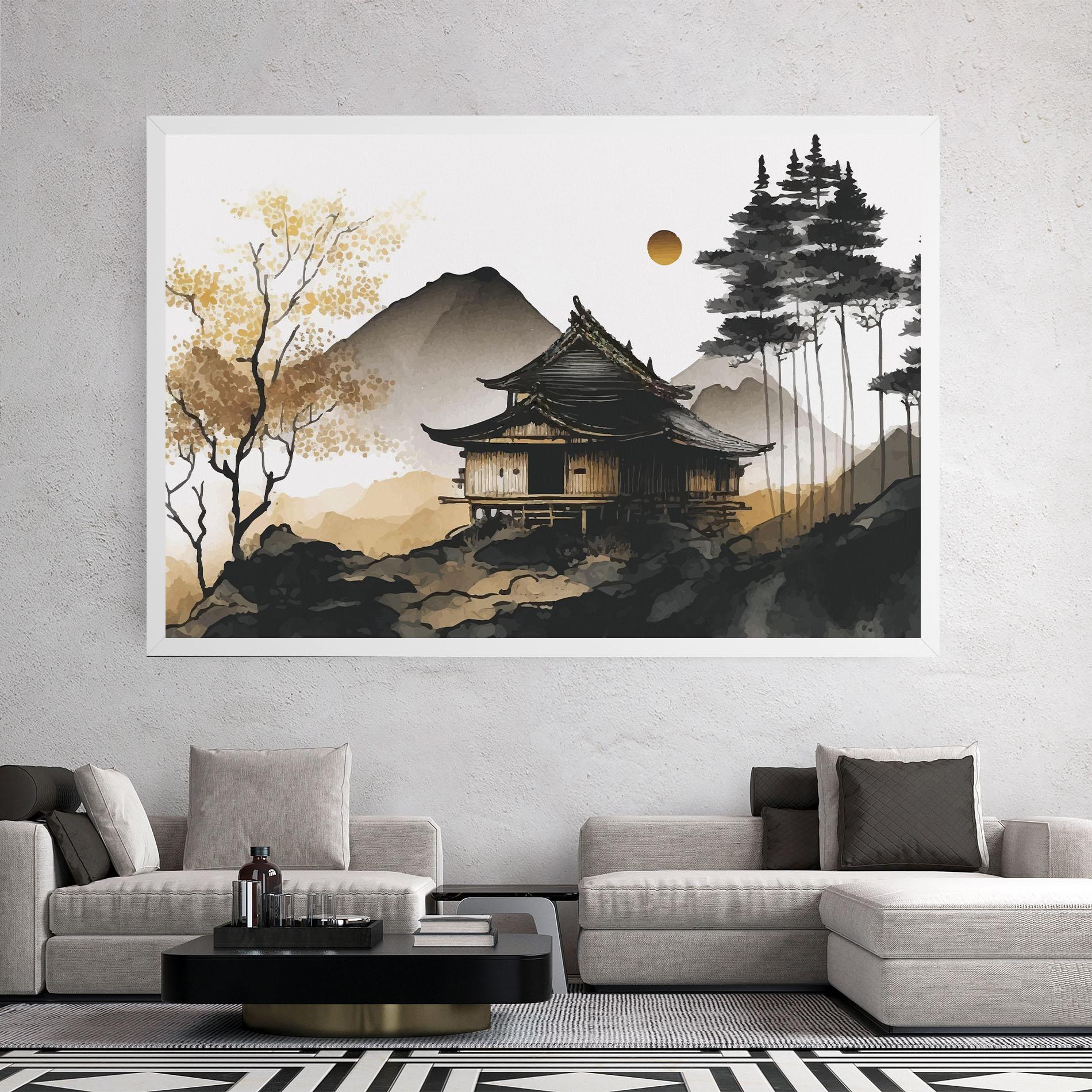 Картина на платно Gold Japanese Temple mockup 2