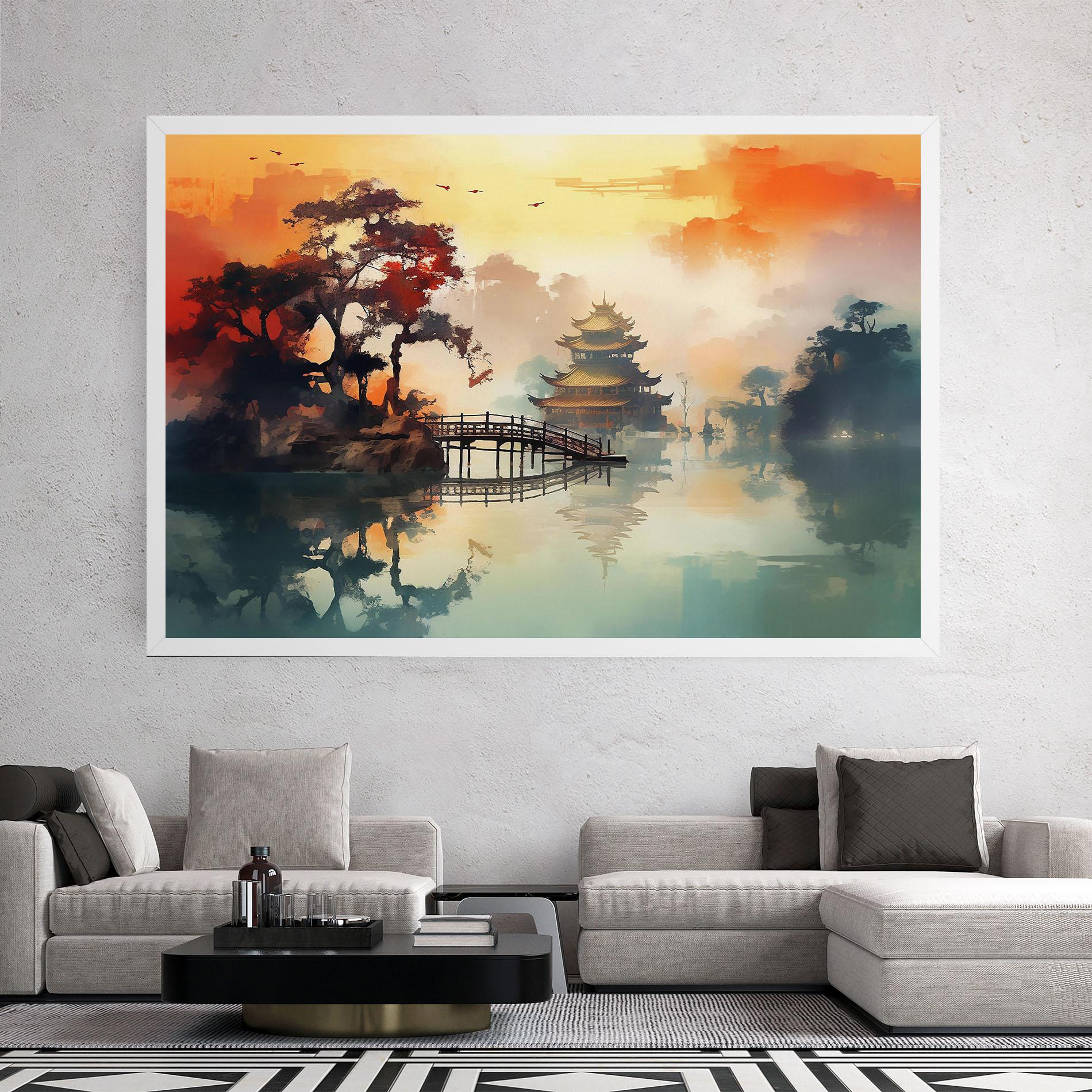 Картина на платно Sunset Fog Water mockup 2