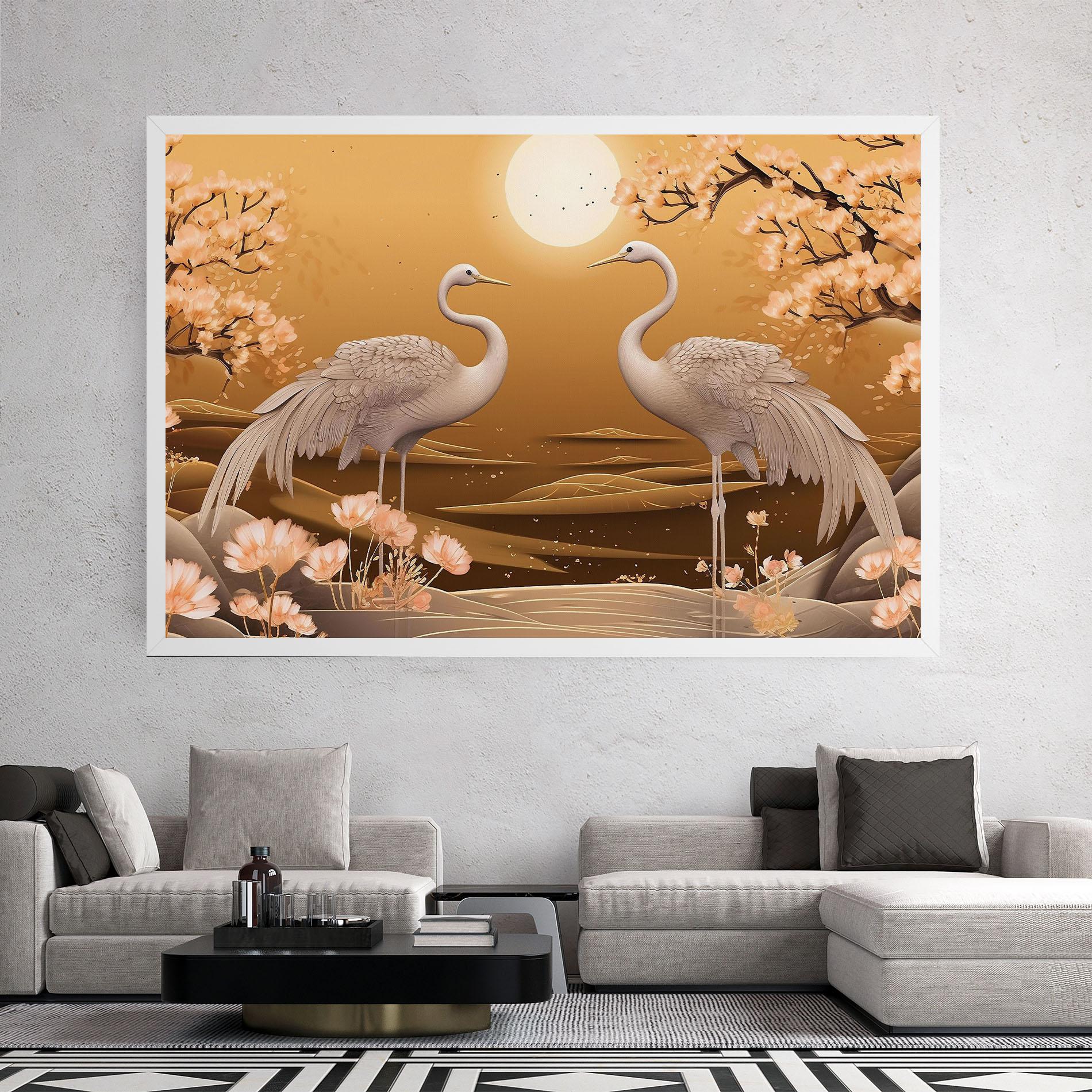 Картина на платно White Chinese Birds mockup 2