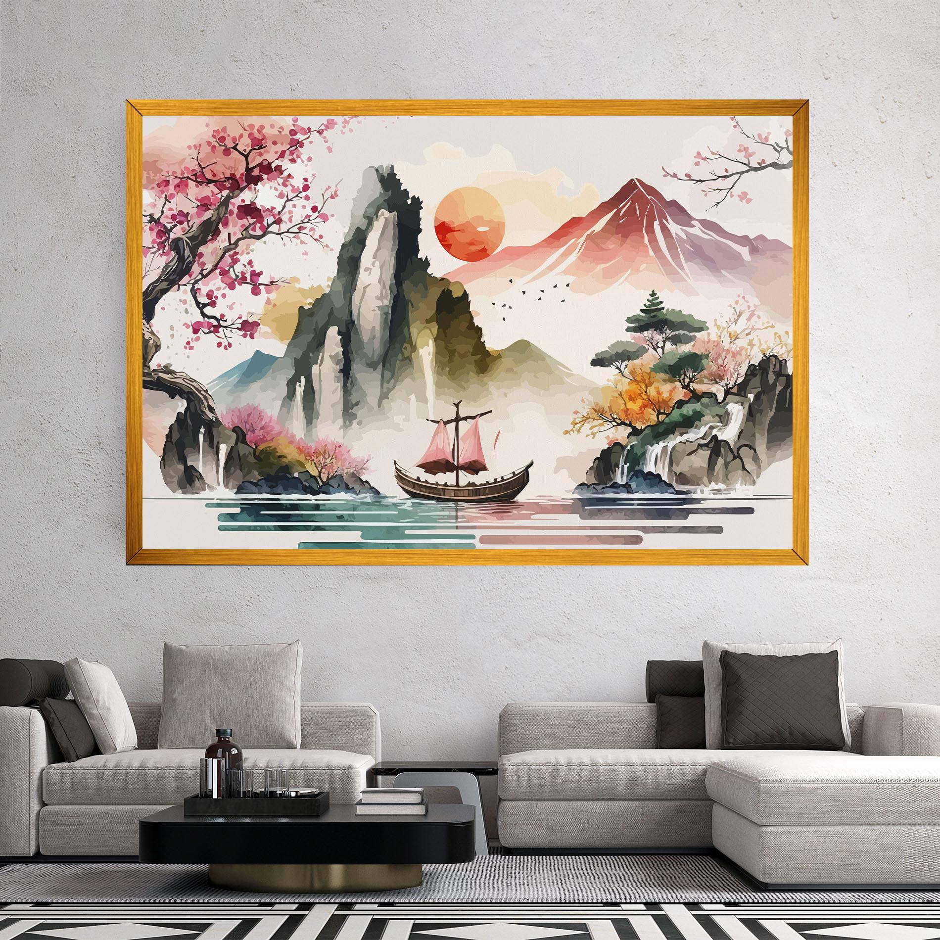 Картина на платно Asian Orange Sunset mockup 2