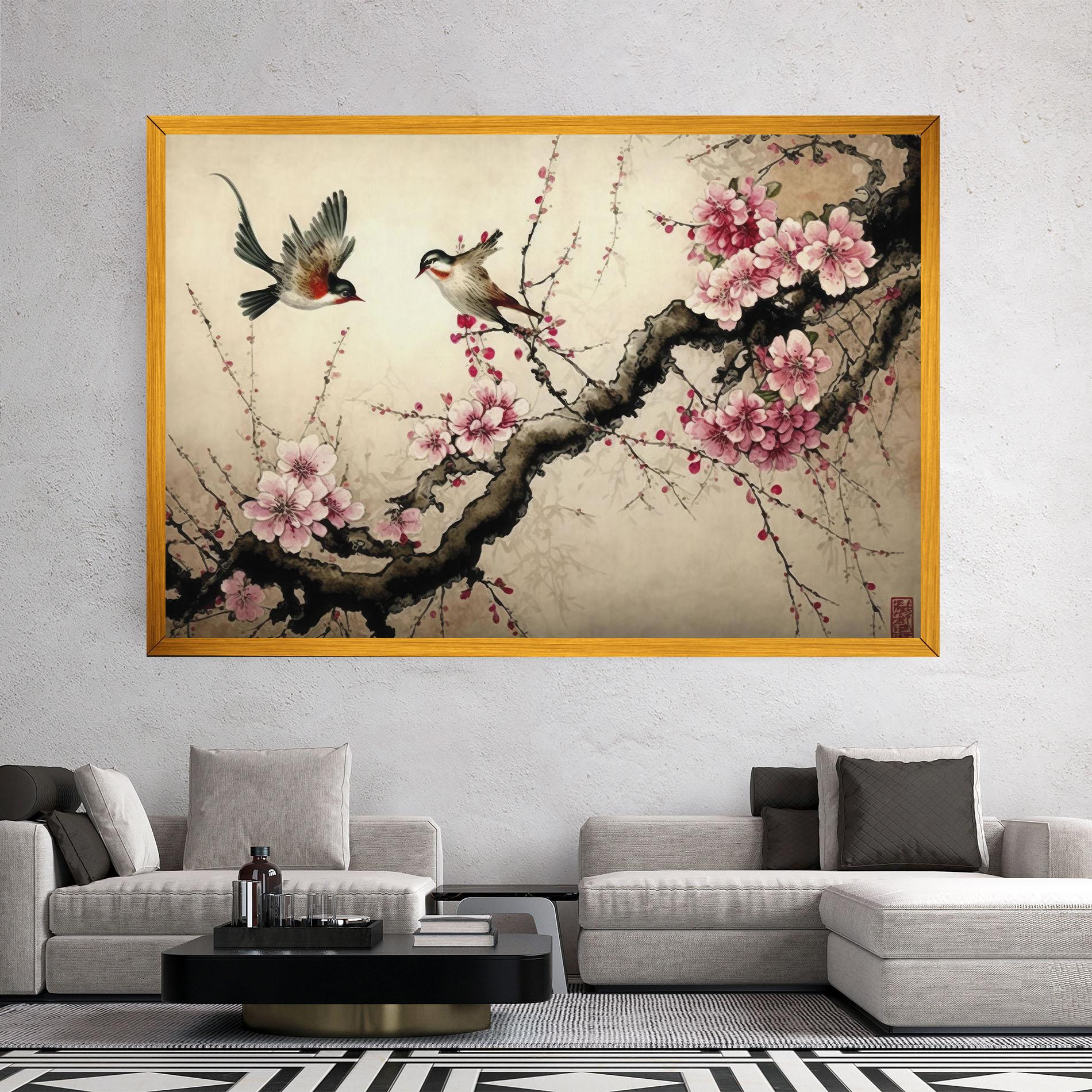 Картина на платно Cherry Blossom Birds mockup 2