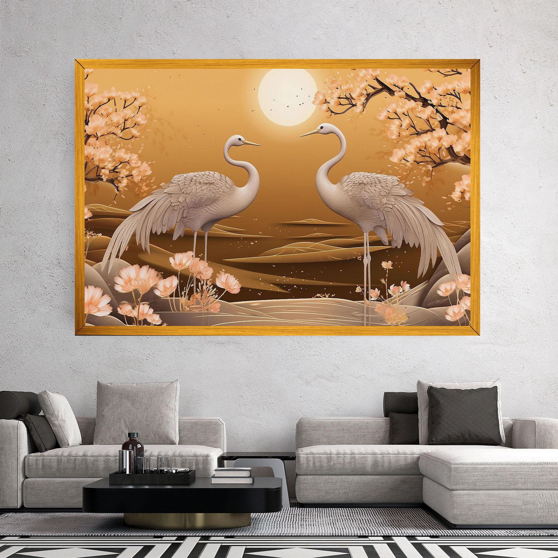 Картина на платно White Chinese Birds mockup 2