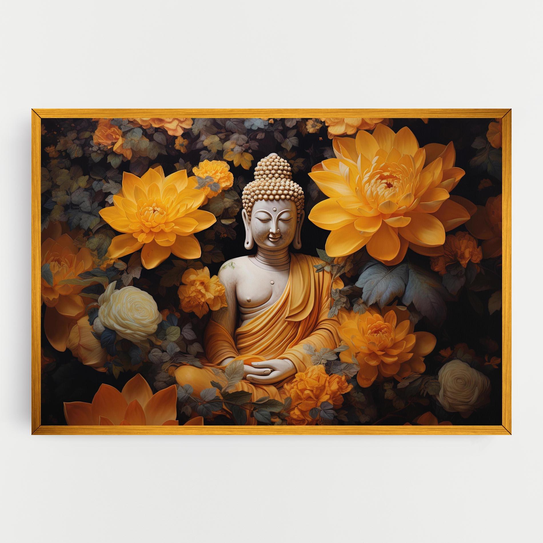 Картина на платно Buddha Big Flowers mockup 0