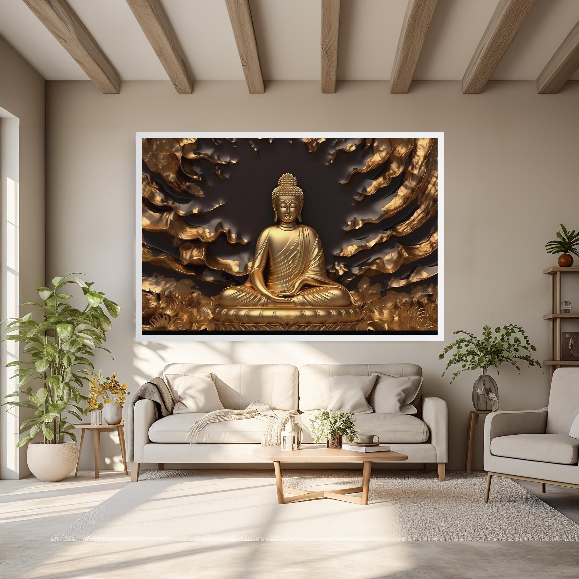 Картина на платно Gold 3d Buddha mockup 6