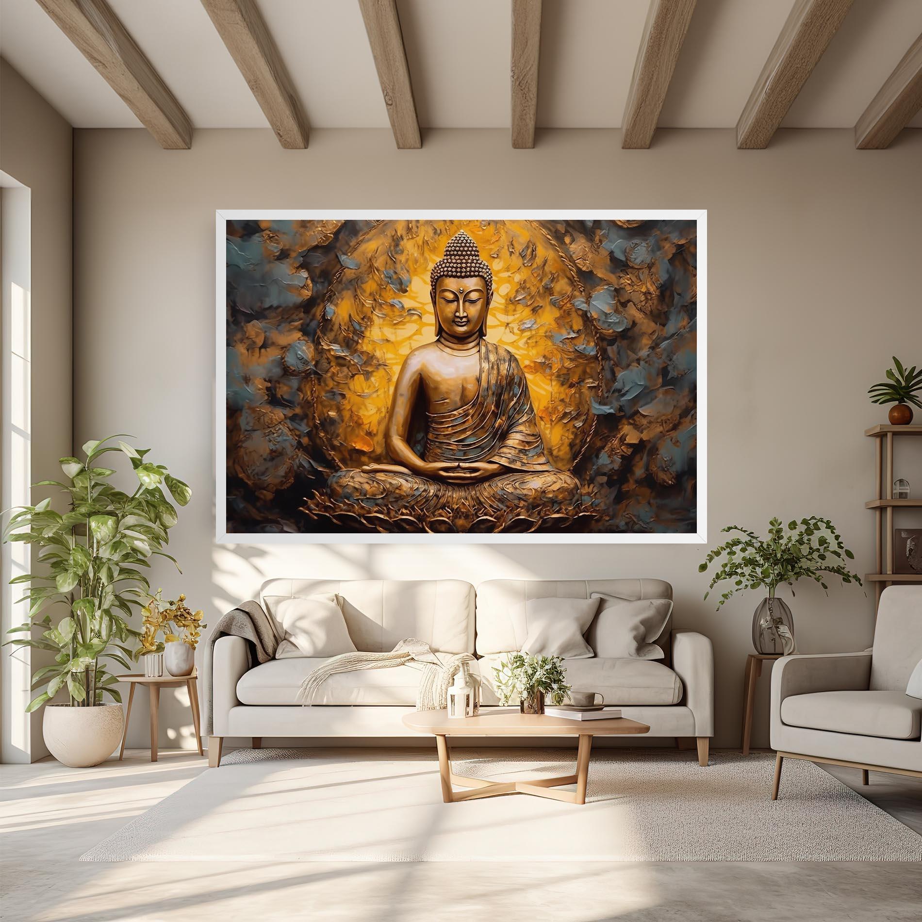 Картина на платно Gold Grey Buddha mockup 6