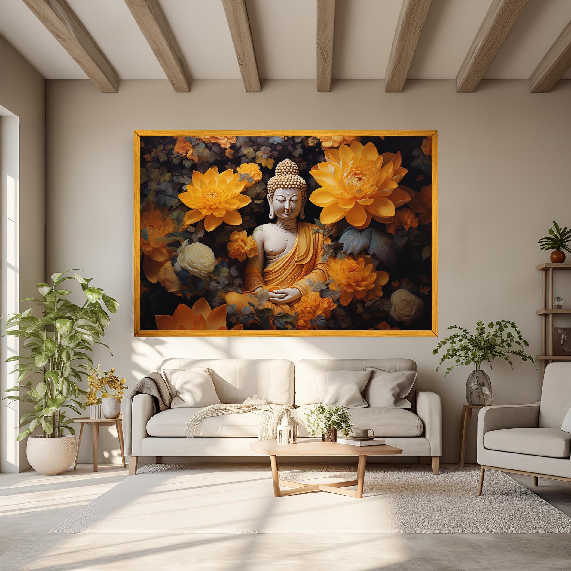 Картина на платно Buddha Big Flowers mockup 6