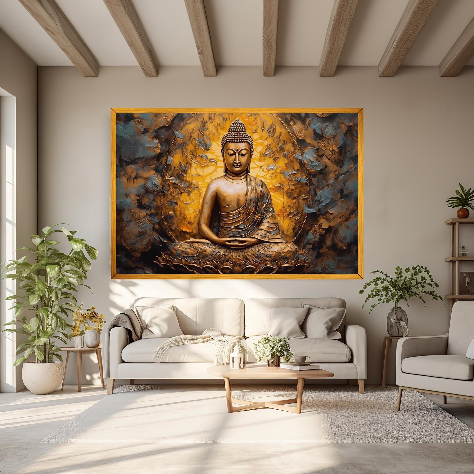 Картина на платно Gold Grey Buddha mockup 6