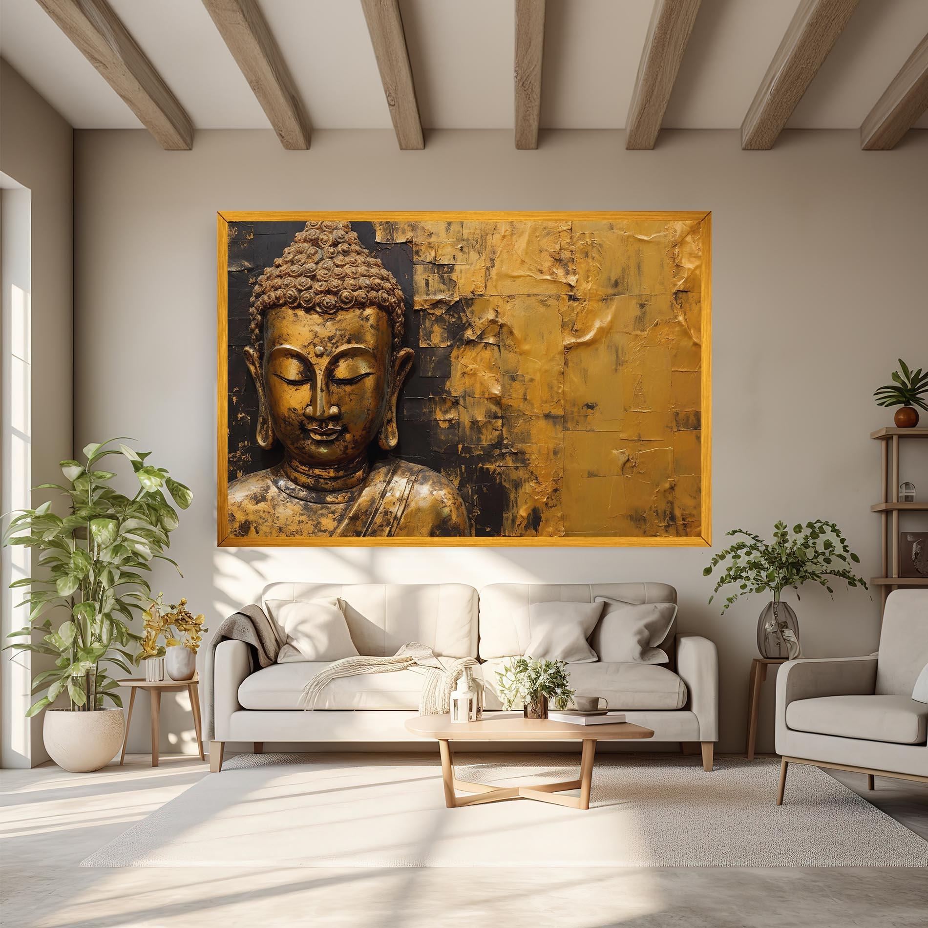 Картина на платно Gold Paint Buddha mockup 6