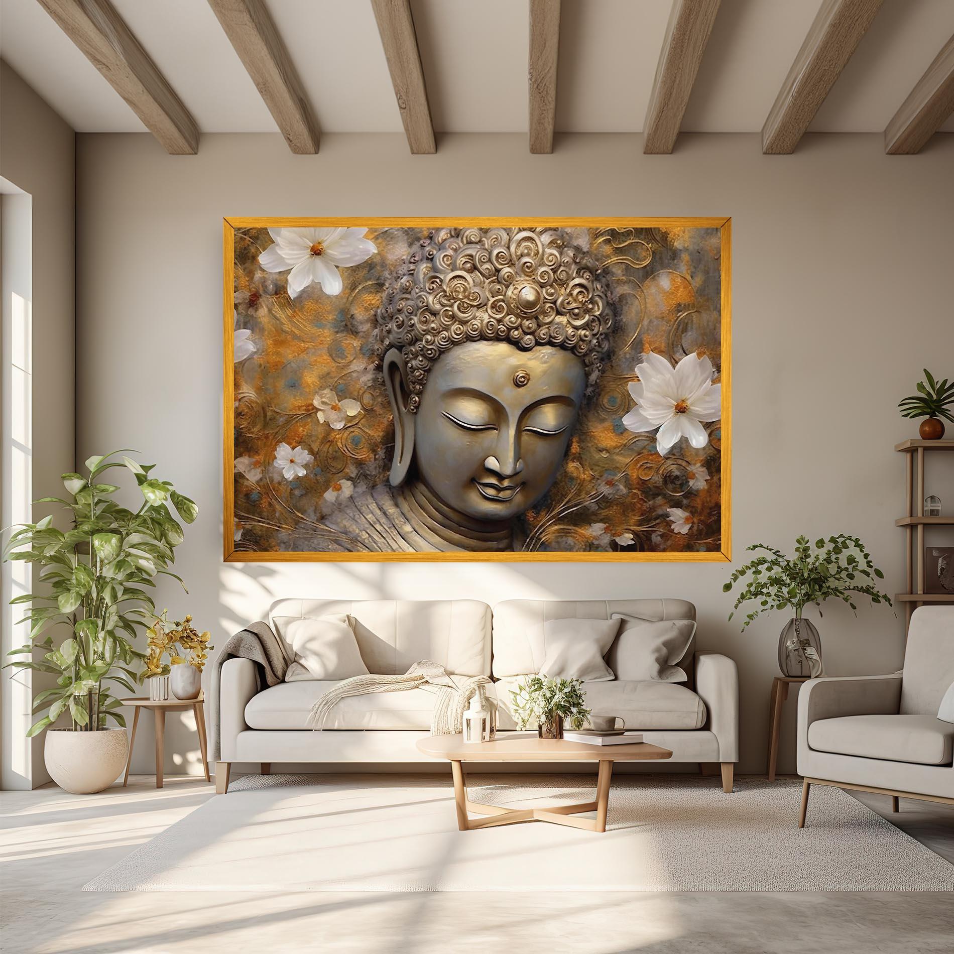 Картина на платно White Flower Buddha Art mockup 6